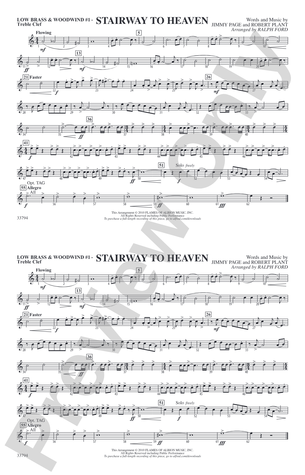Stairway to Heaven: Low Brass & Woodwinds #1 - Treble Clef
