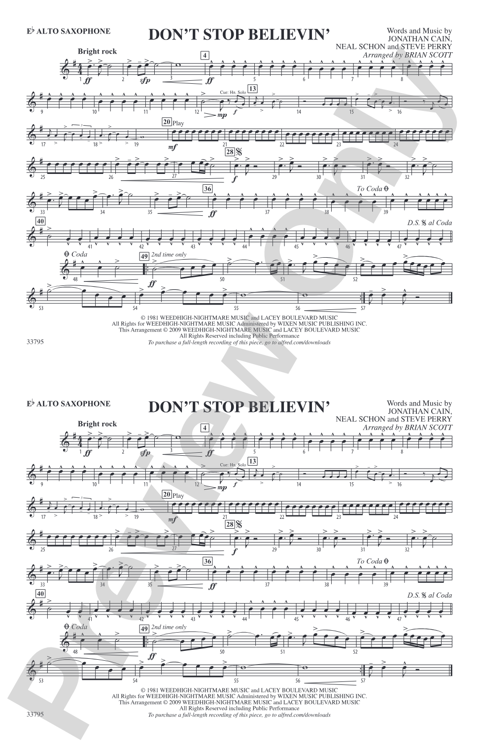 Don't Stop Believin': E-flat Alto Saxophone