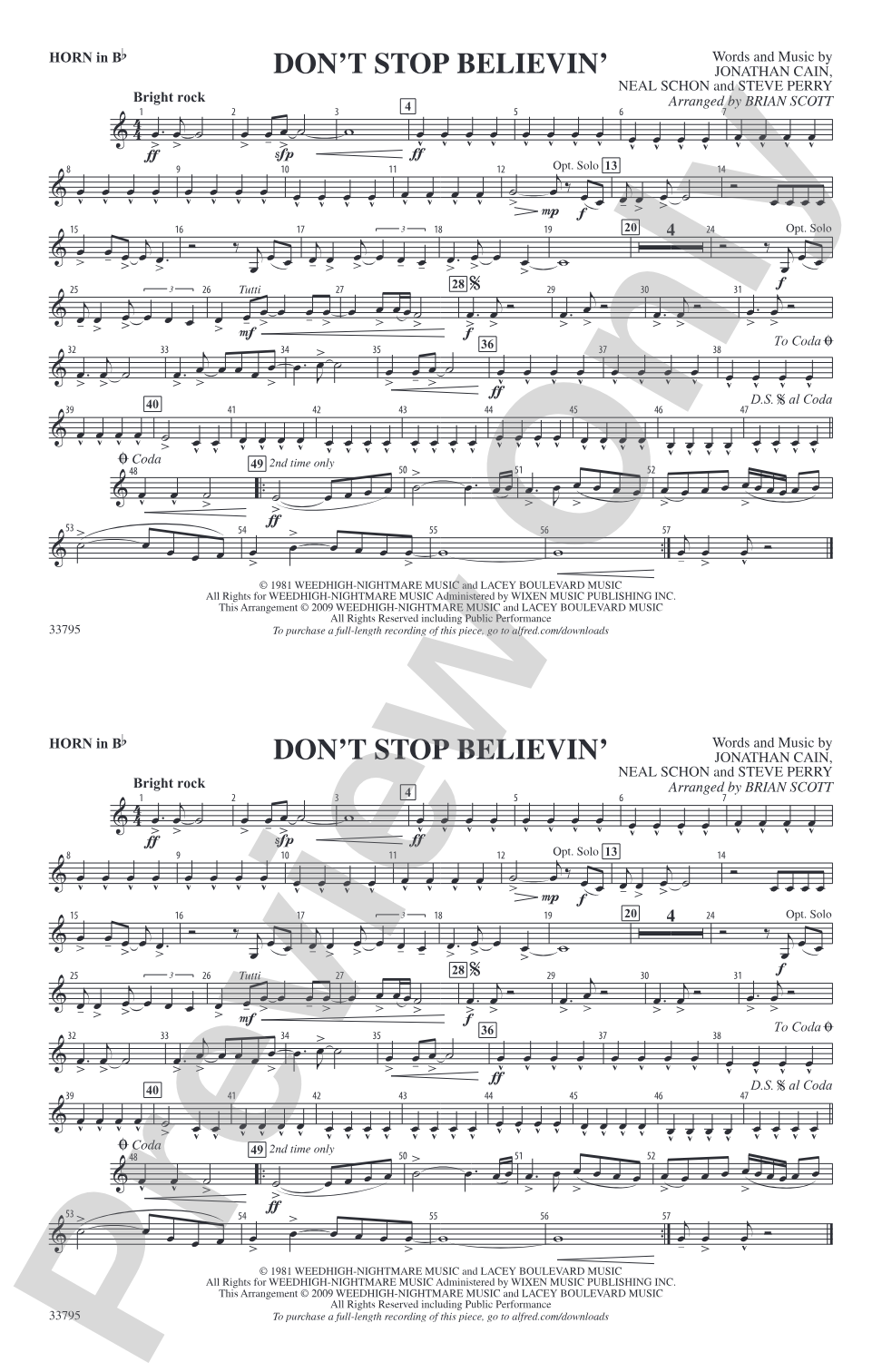 Don't Stop Believin': Horn in B flat