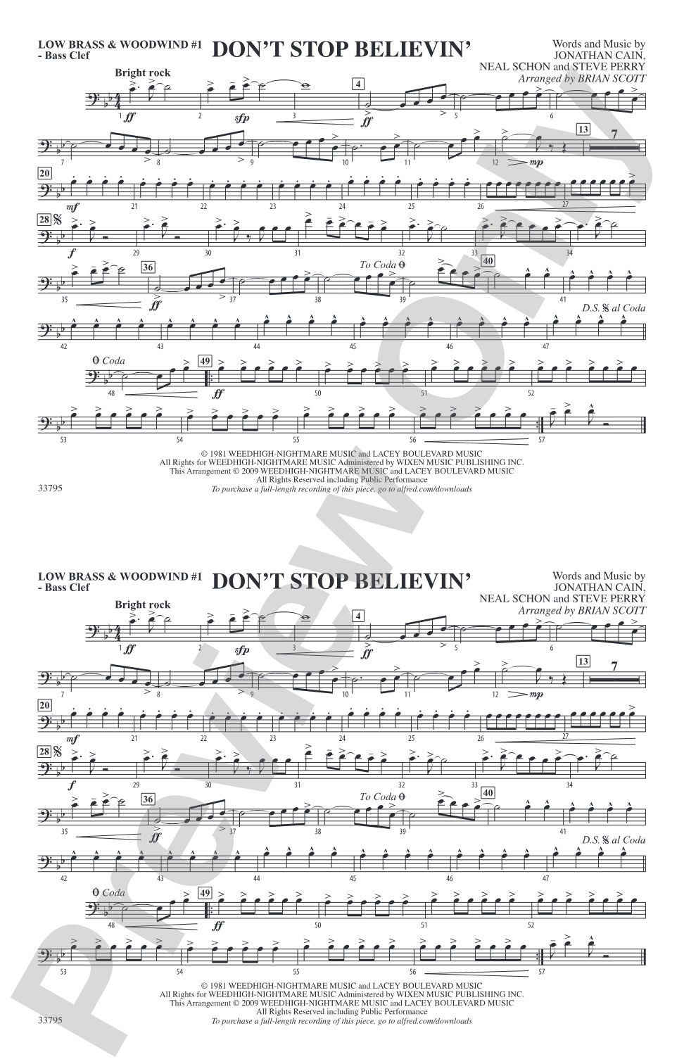 Don't Stop Believin': Low Brass & Woodwinds #1 - Bass Clef