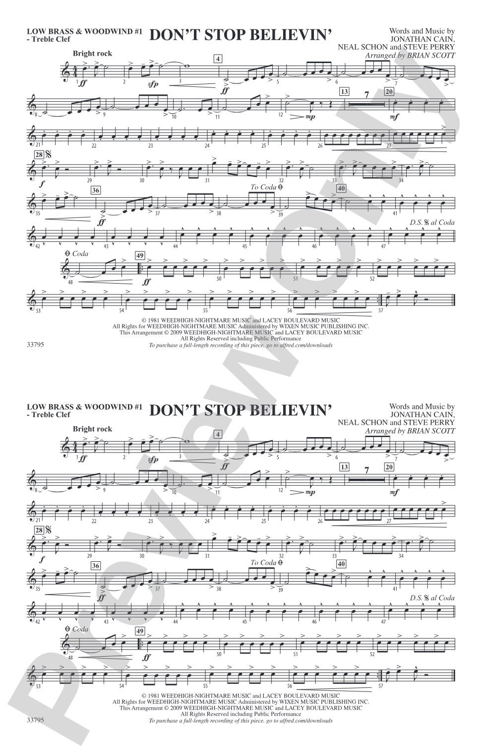 Don't Stop Believin': Low Brass & Woodwinds #1 - Treble Clef