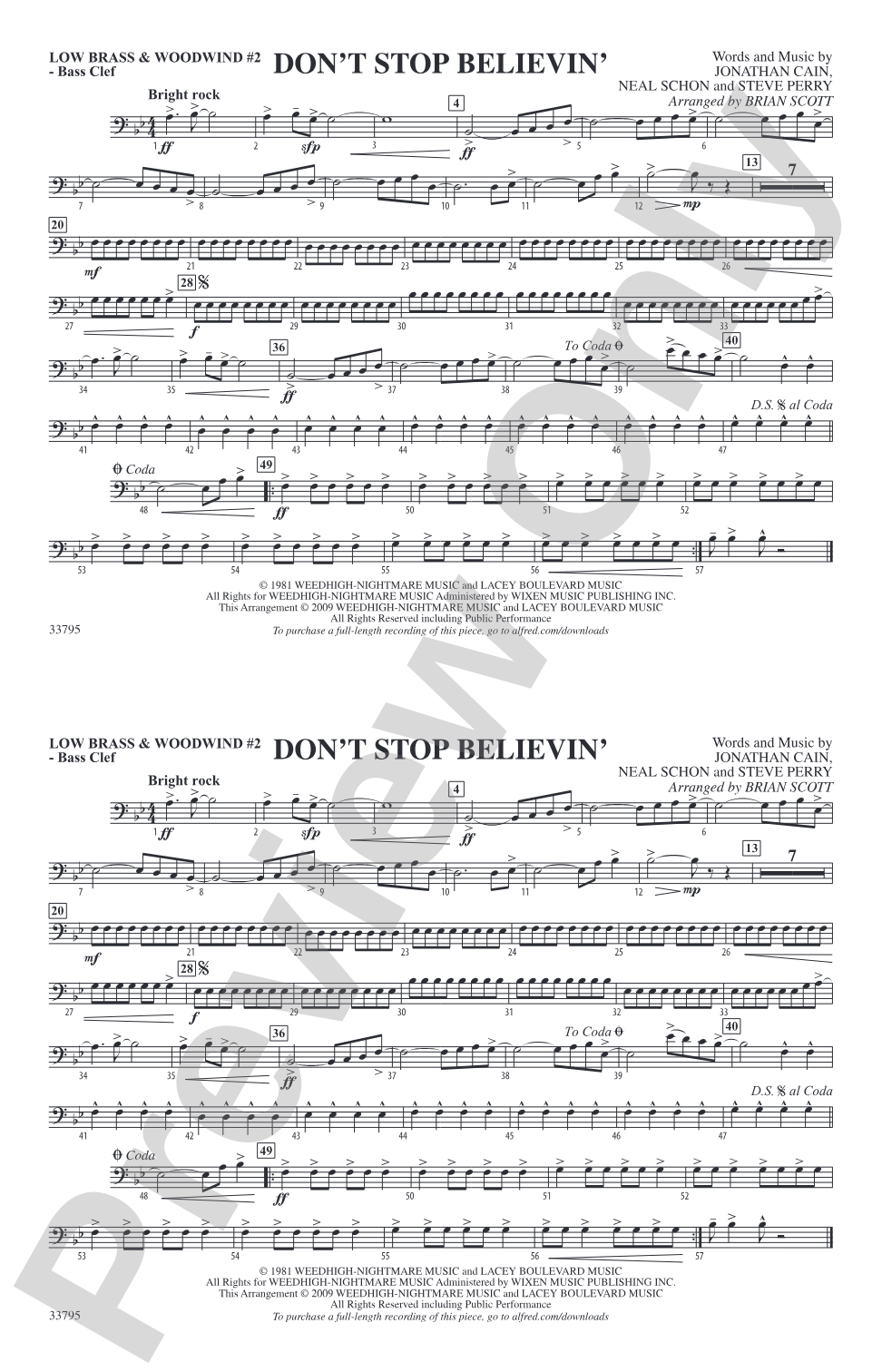Don't Stop Believin': Low Brass & Woodwinds #2 - Bass Clef