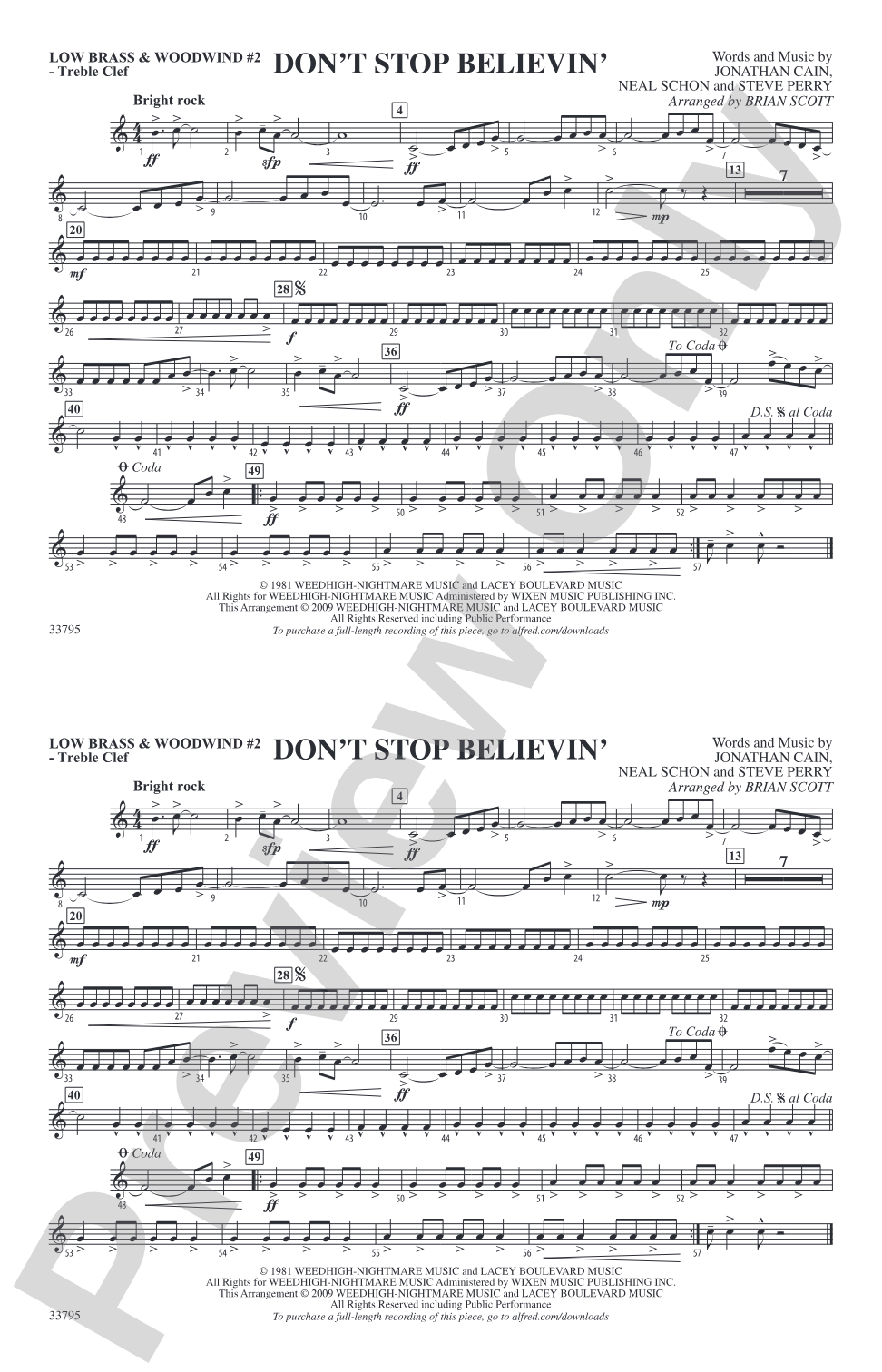 Don't Stop Believin': Low Brass & Woodwinds #2 - Treble Clef