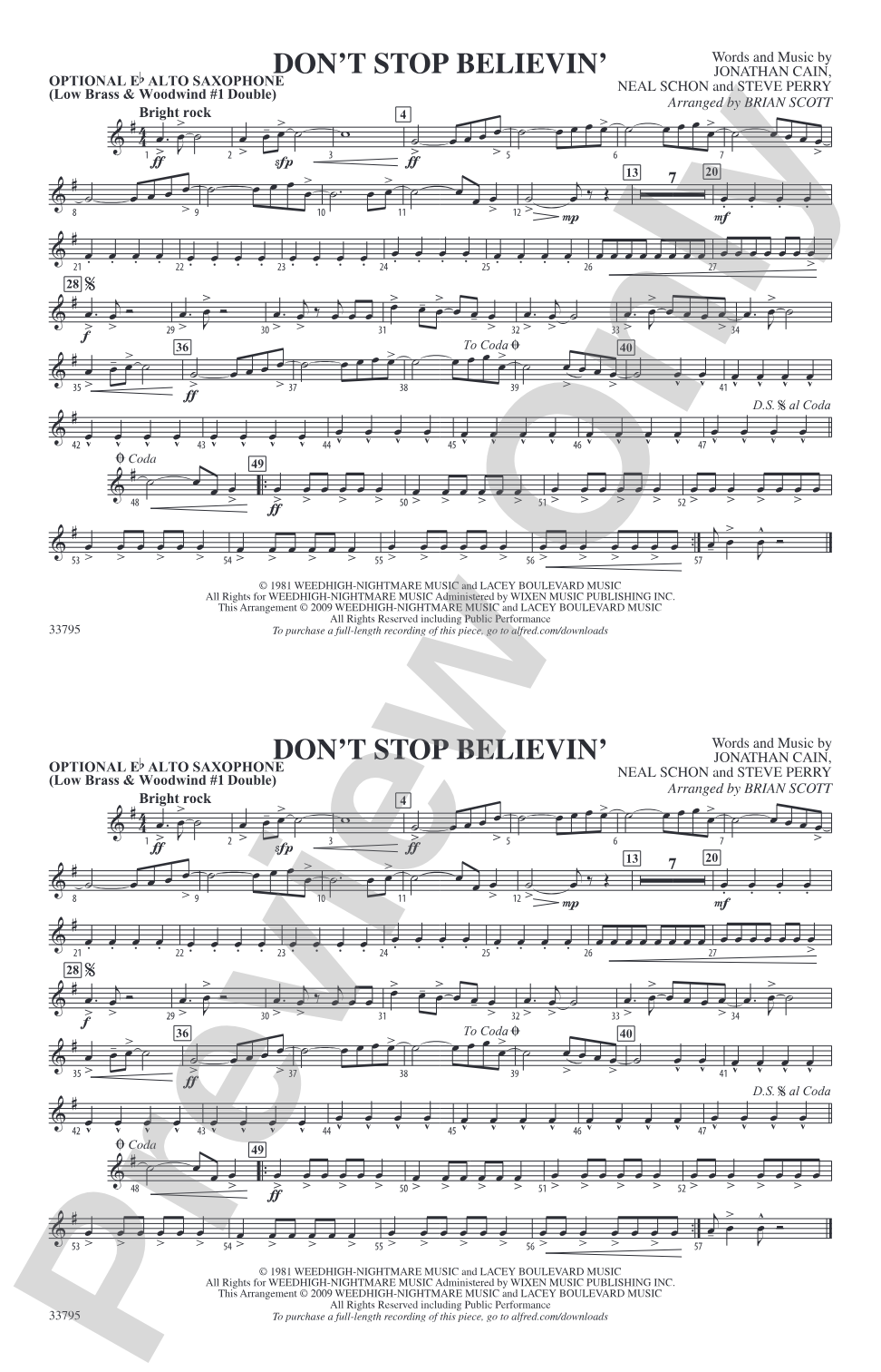 Don't Stop Believin': Optional Alto Sax