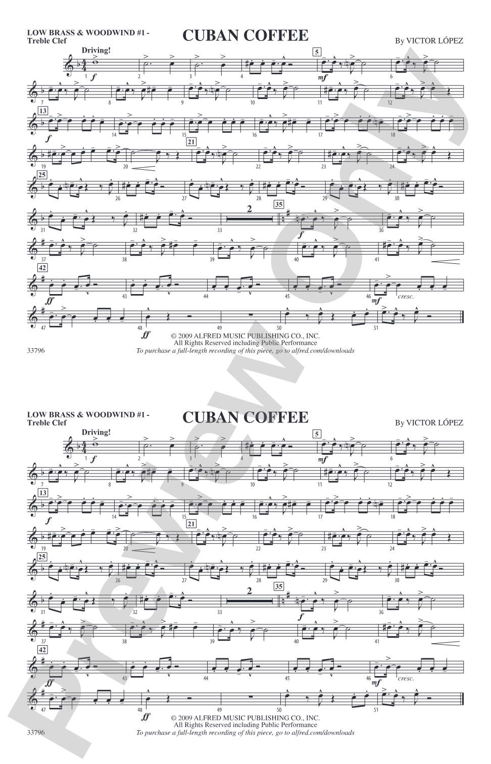 Cuban Coffee: Low Brass & Woodwinds #1 - Treble Clef