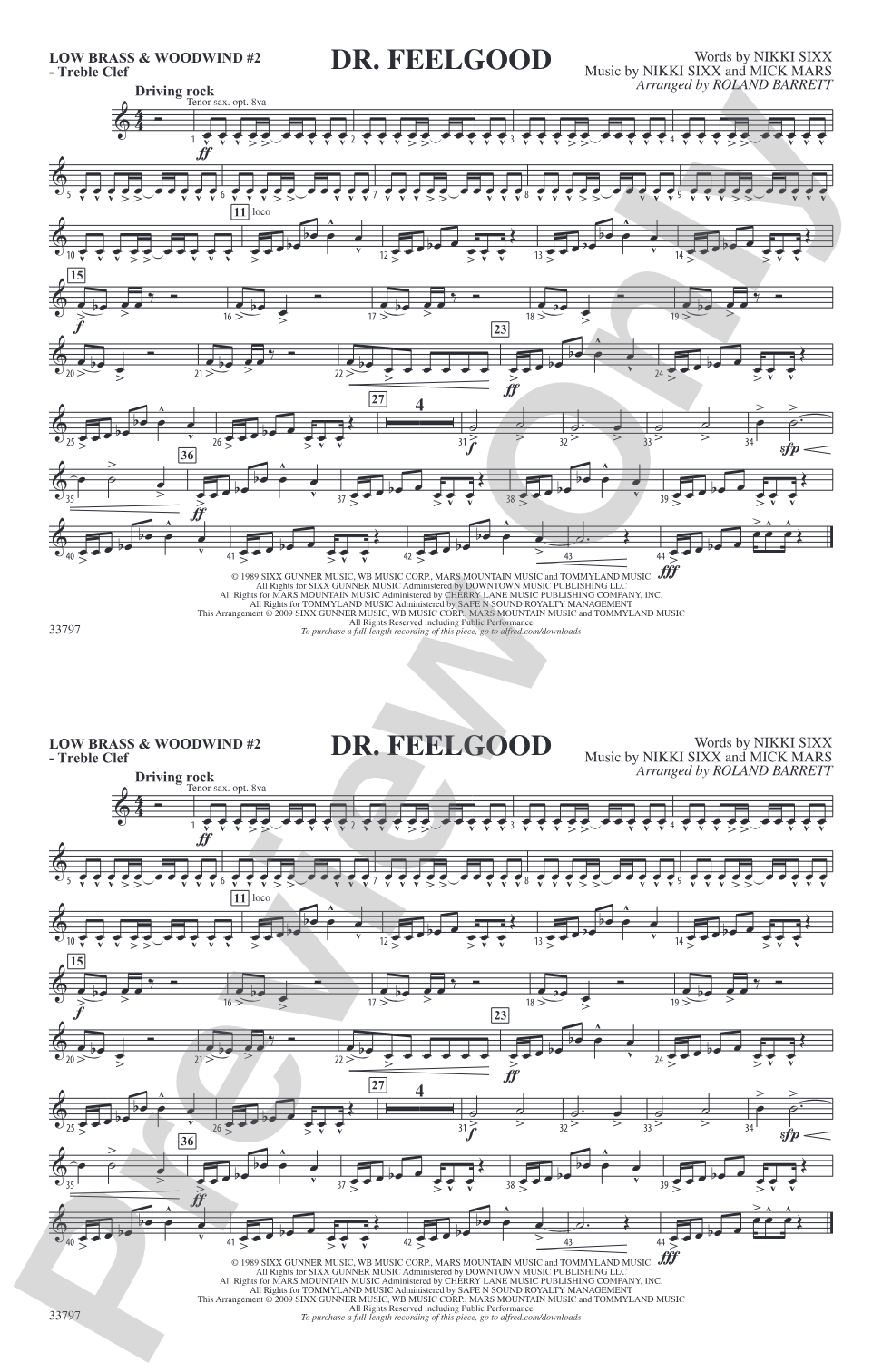 Dr. Feelgood: Low Brass & Woodwinds #2 - Treble Clef