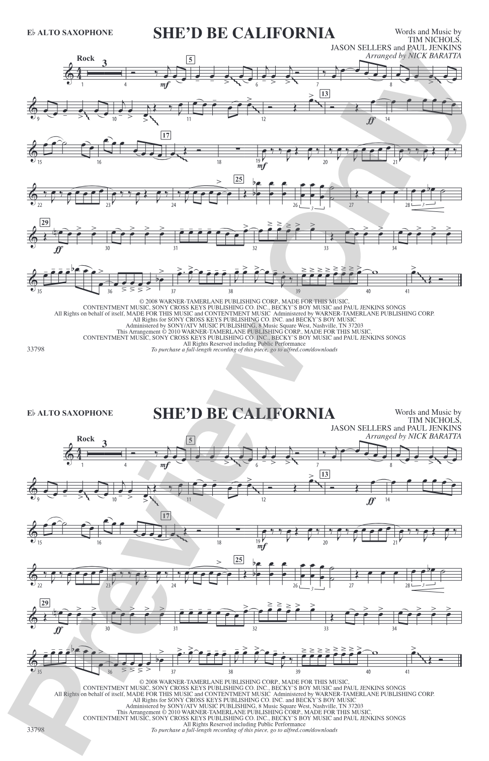 She'd Be California: E-flat Alto Saxophone