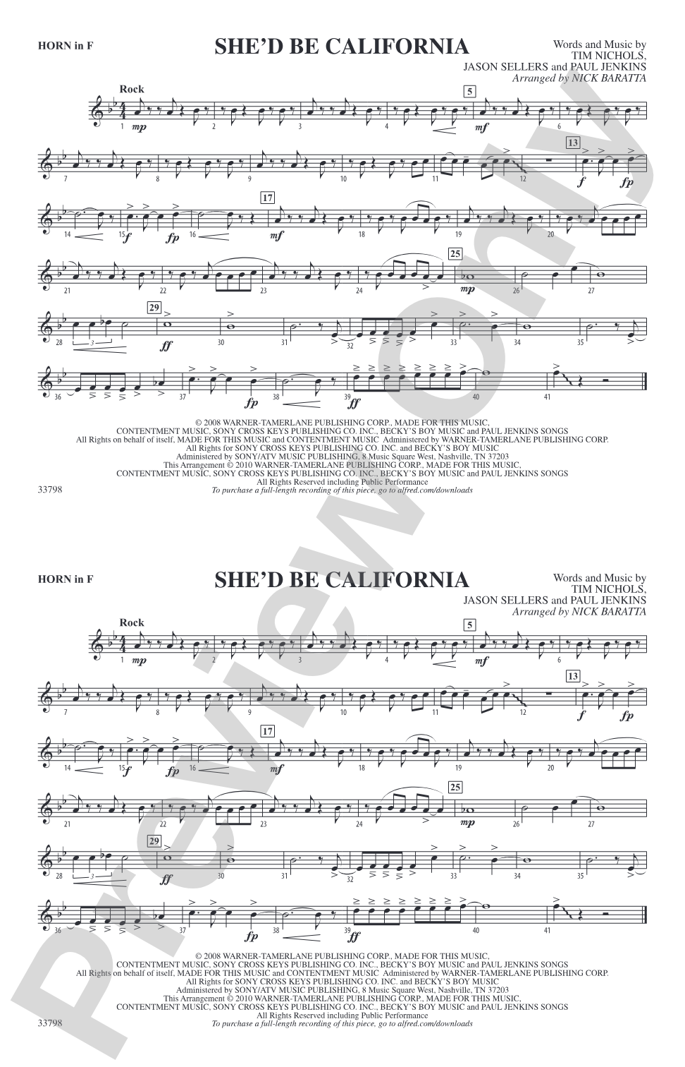 She'd Be California: 1st F Horn