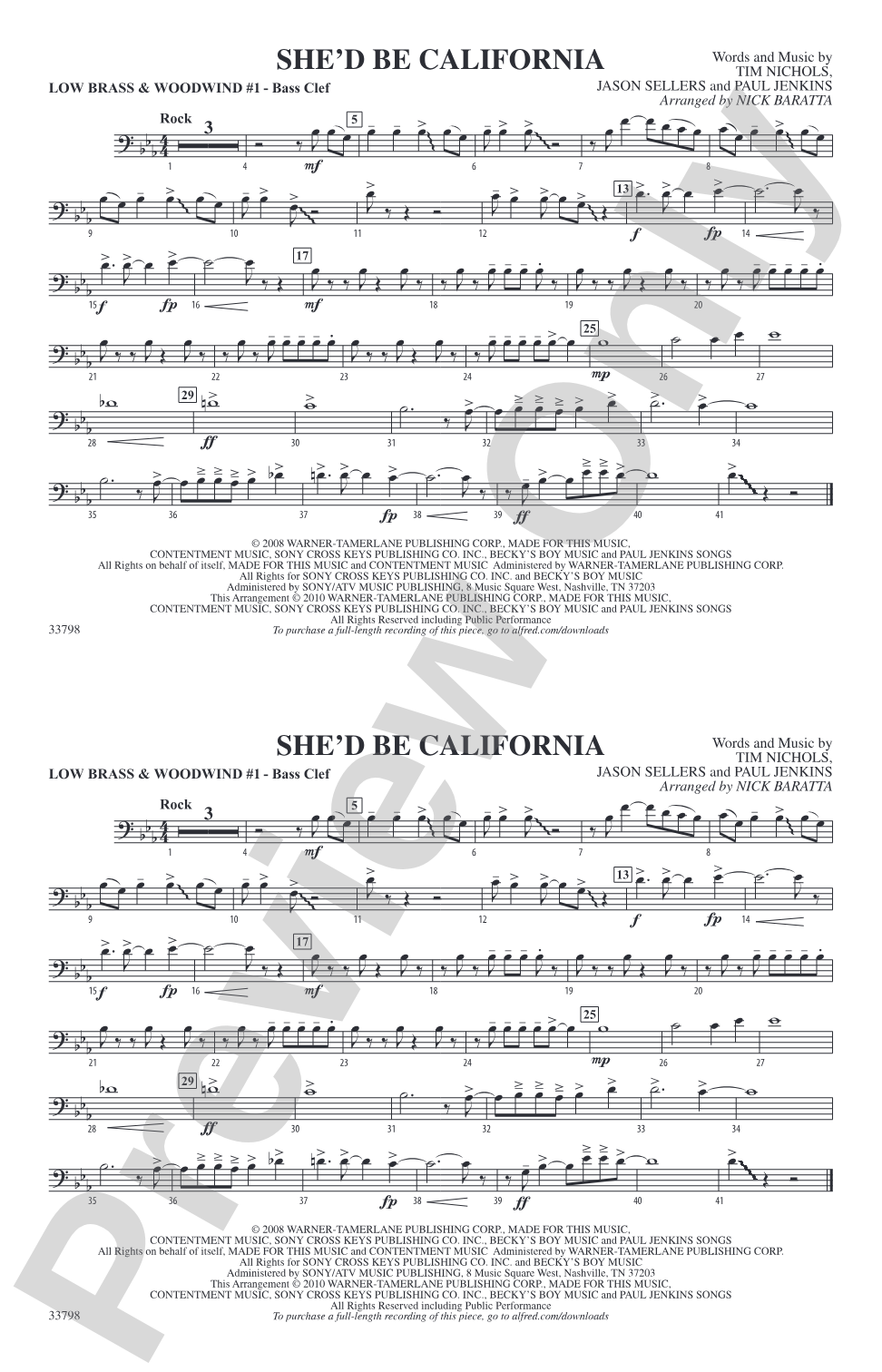 She'd Be California: Low Brass & Woodwinds #1 - Bass Clef