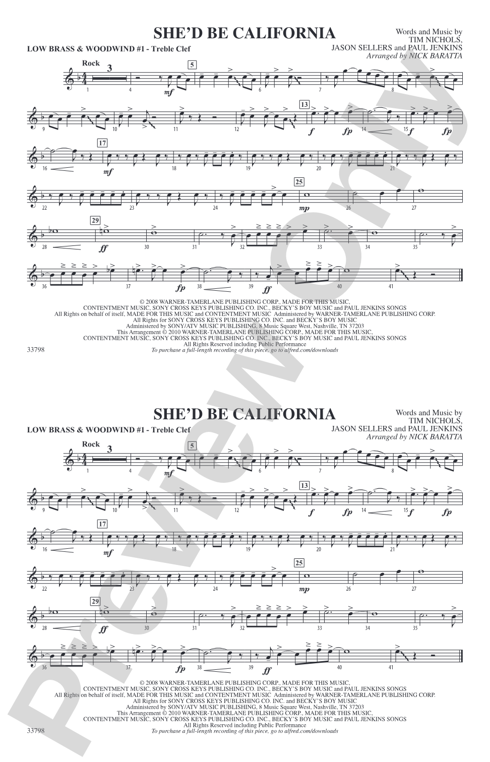 She'd Be California: Low Brass & Woodwinds #1 - Treble Clef