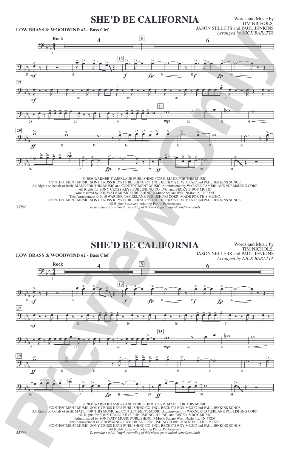 She'd Be California: Low Brass & Woodwinds #2 - Bass Clef