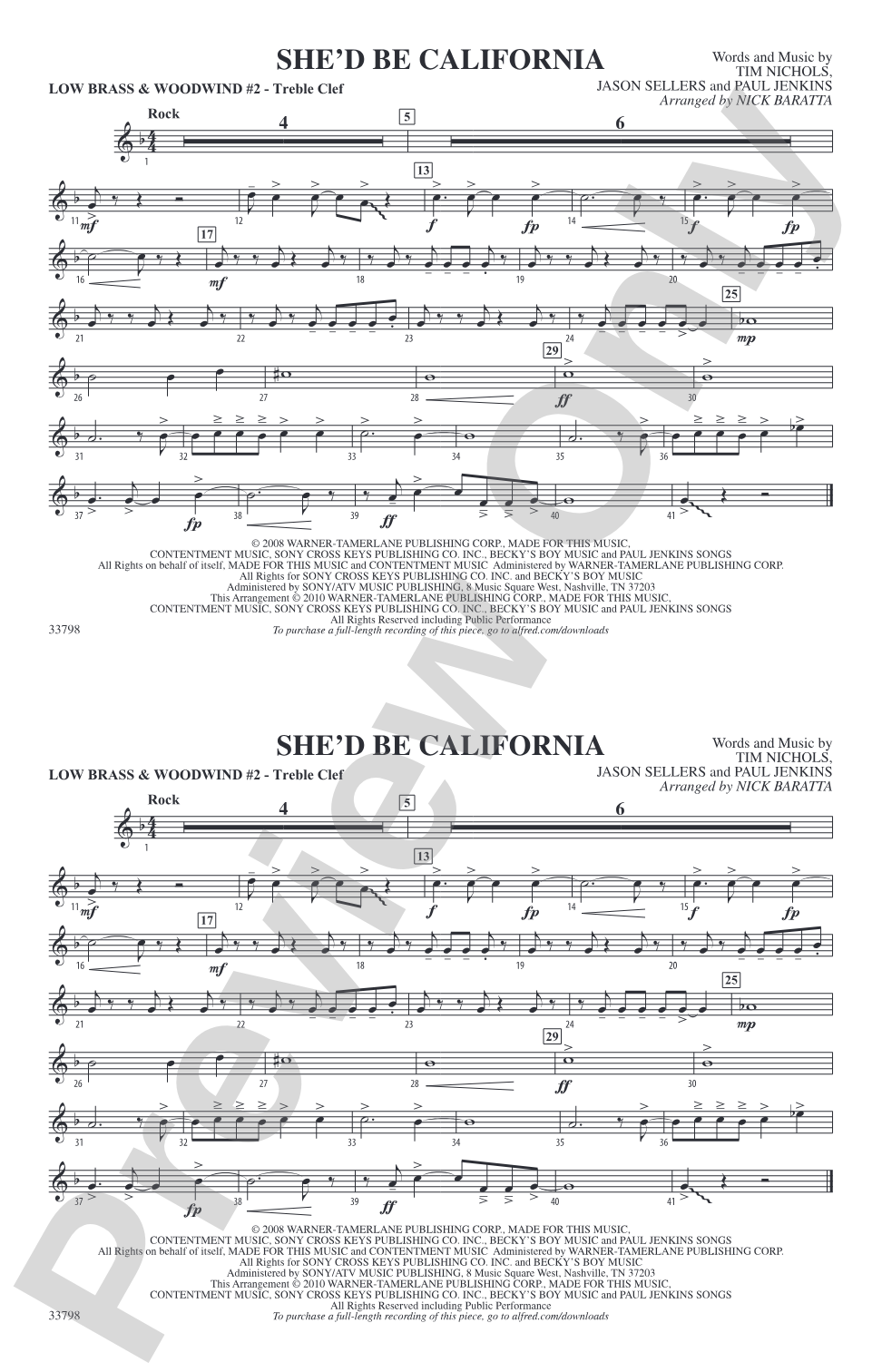 She'd Be California: Low Brass & Woodwinds #2 - Treble Clef