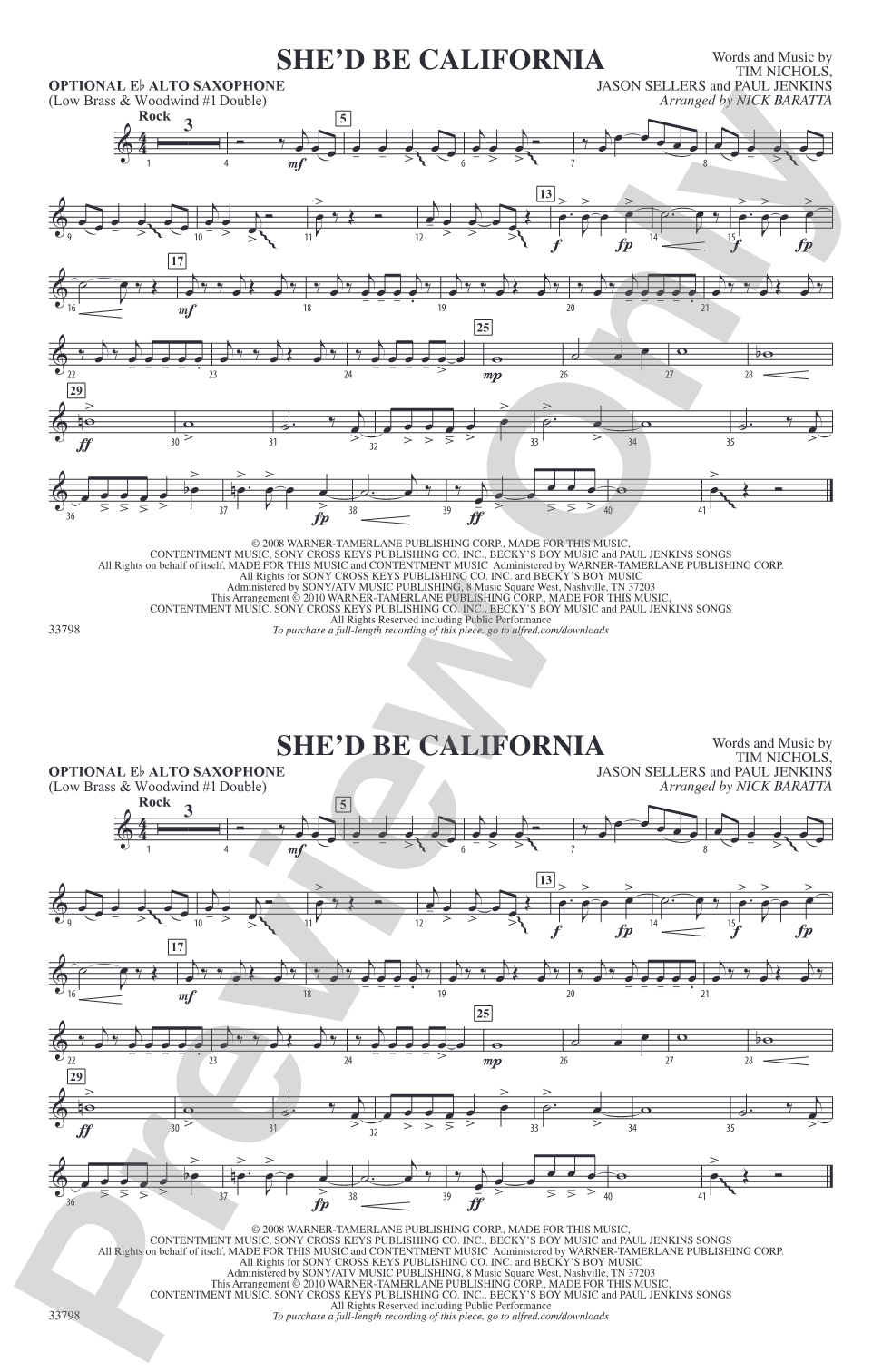 She'd Be California: Optional Alto Sax