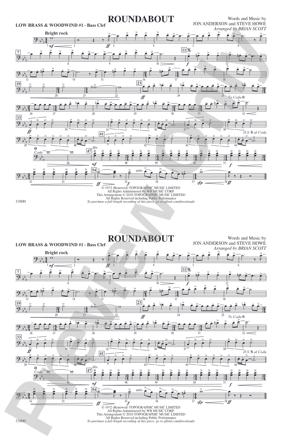 Roundabout: Low Brass & Woodwinds #1 - Bass Clef