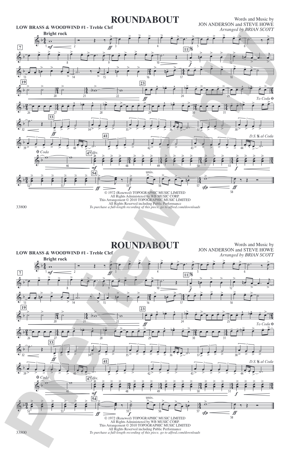 Roundabout: Low Brass & Woodwinds #1 - Treble Clef