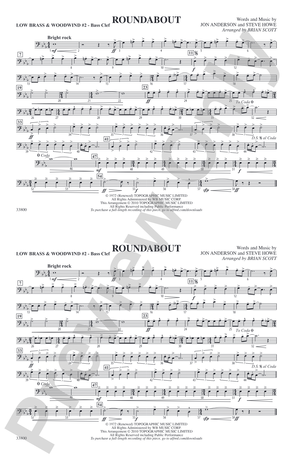 Roundabout: Low Brass & Woodwinds #2 - Bass Clef