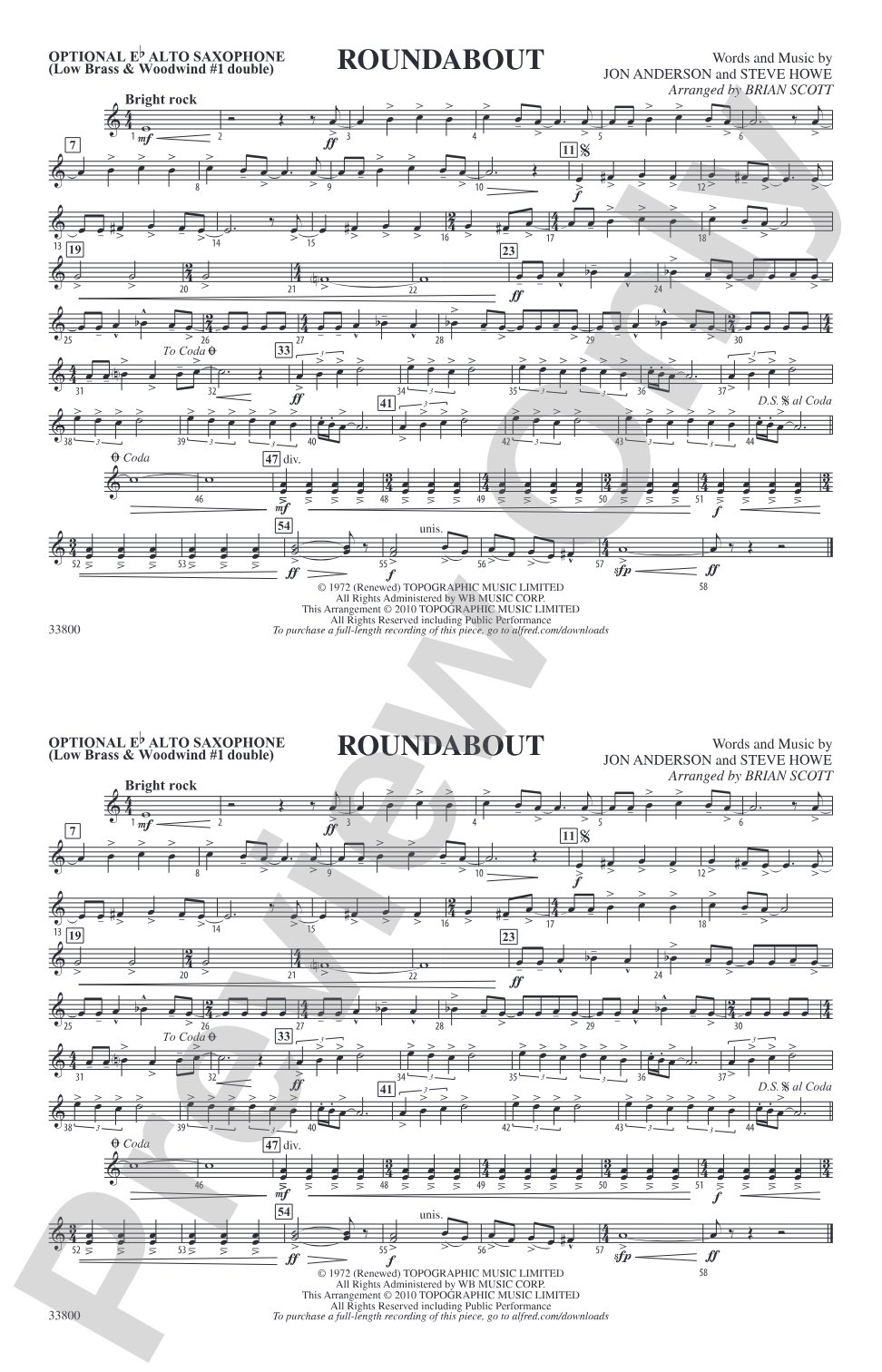 Roundabout: Optional Alto Sax