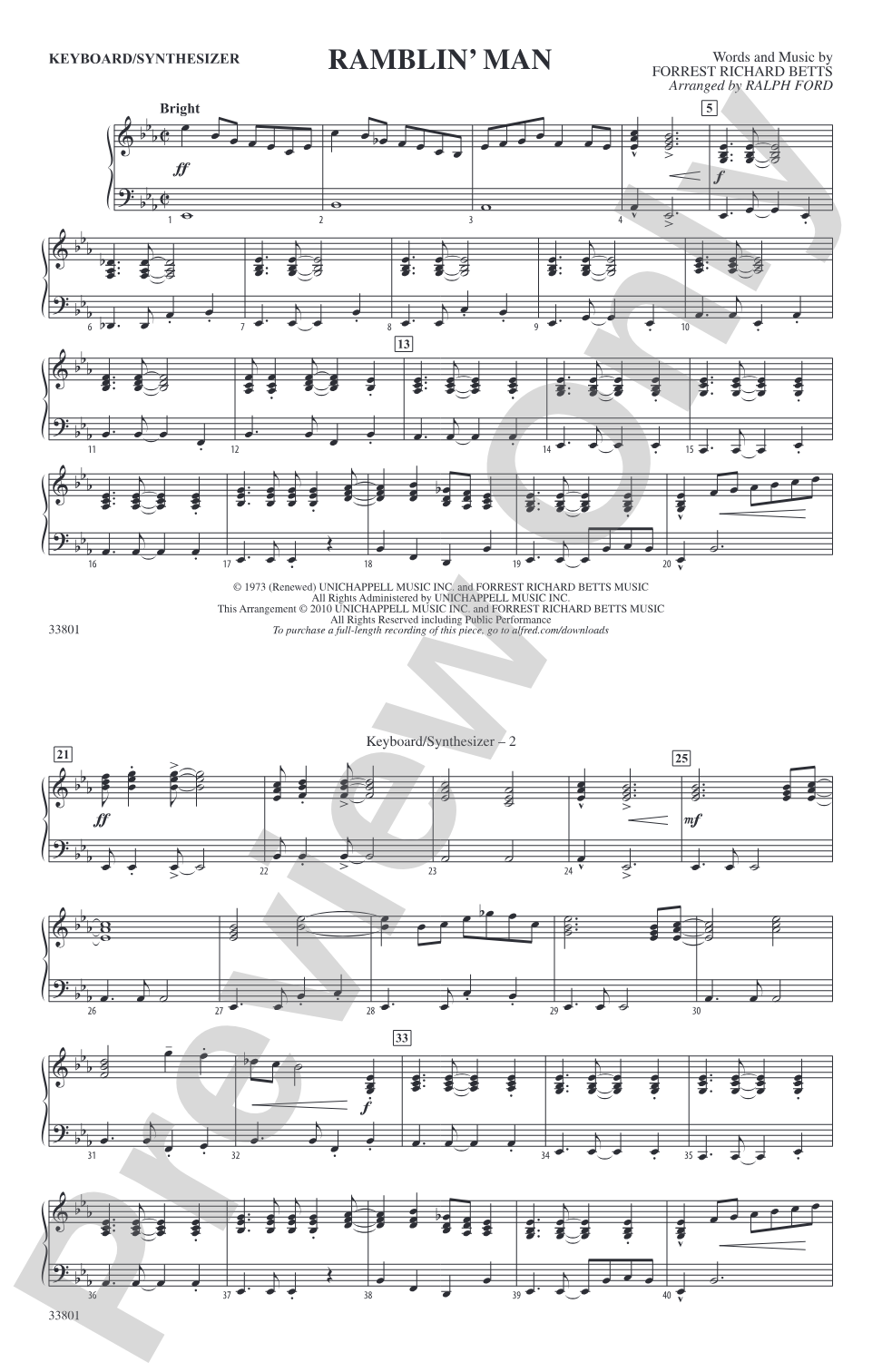 Ramblin' Man: Keyboard/Synthesizer