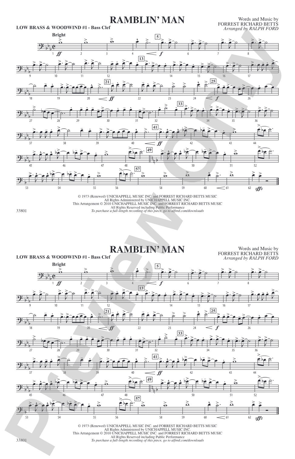Ramblin' Man: Low Brass & Woodwinds #1 - Bass Clef