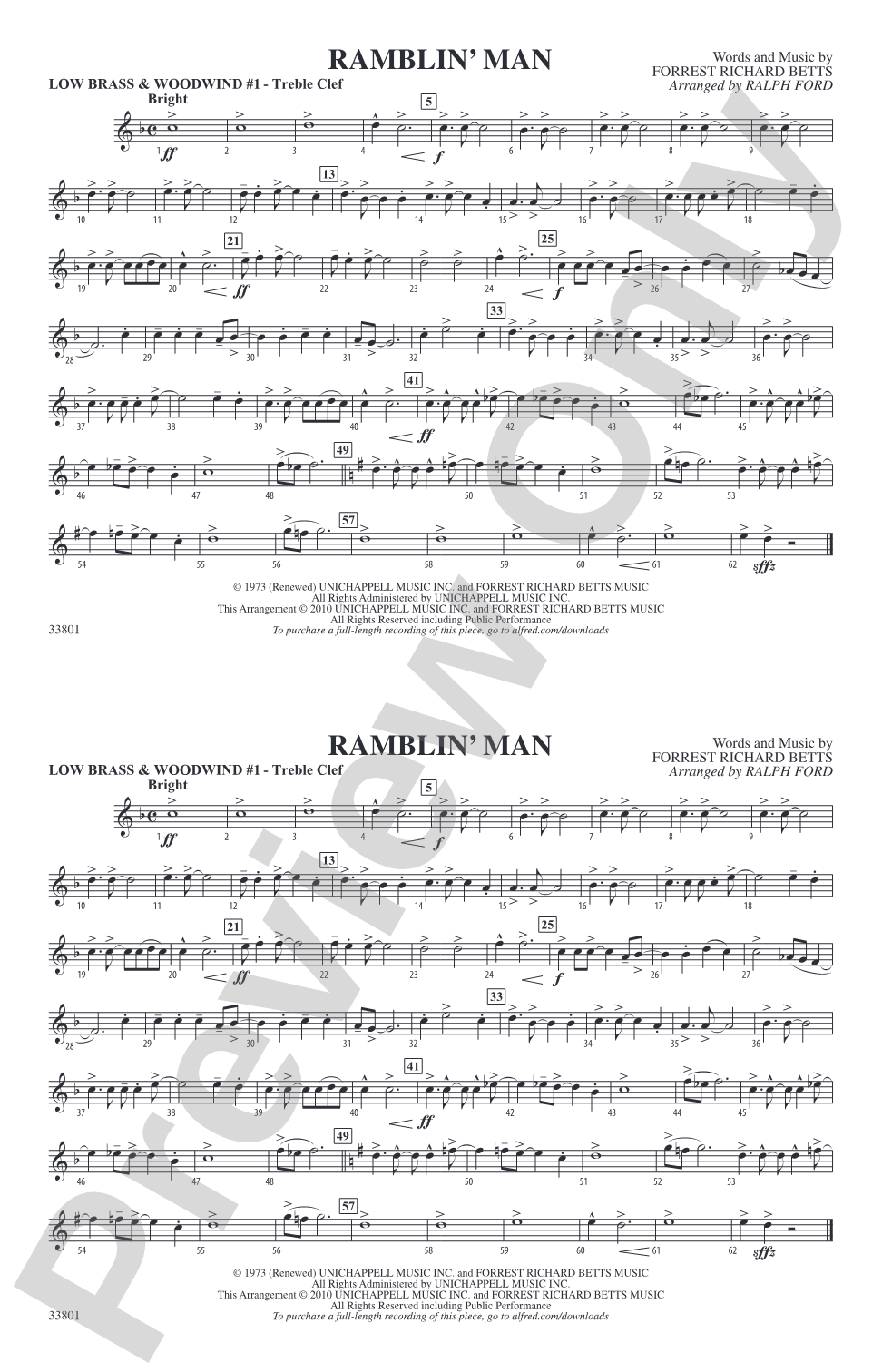 Ramblin' Man: Low Brass & Woodwinds #1 - Treble Clef