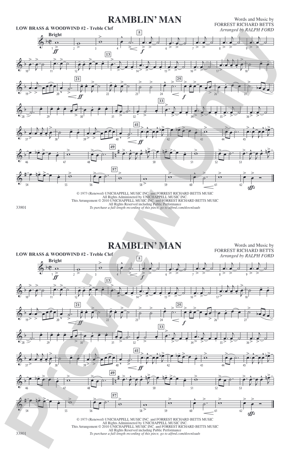 Ramblin' Man: Low Brass & Woodwinds #2 - Treble Clef
