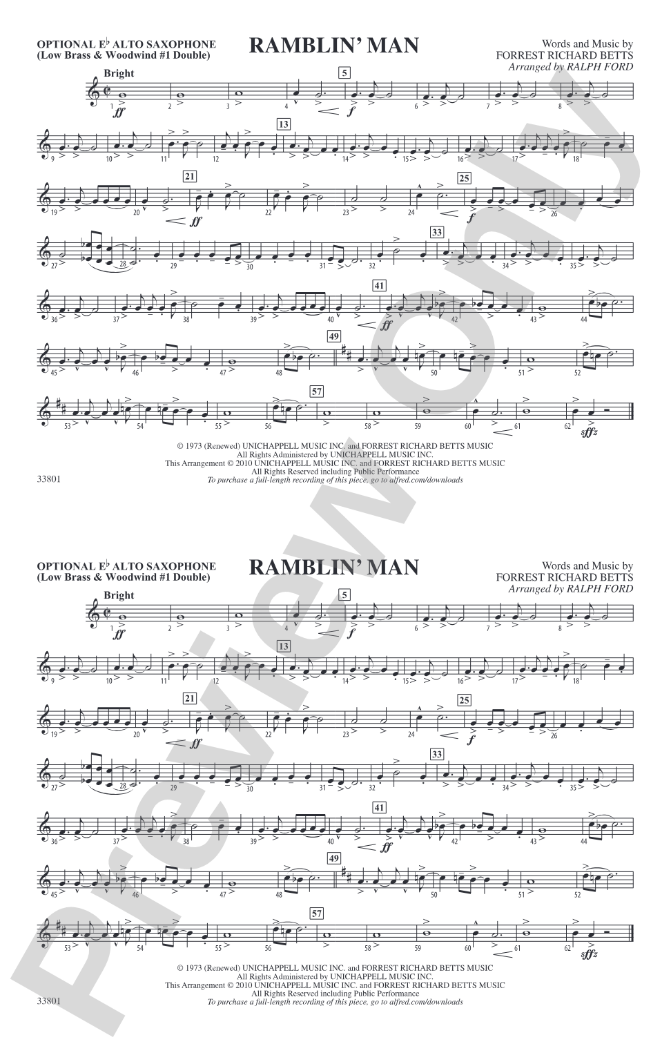 Ramblin' Man: Optional Alto Sax