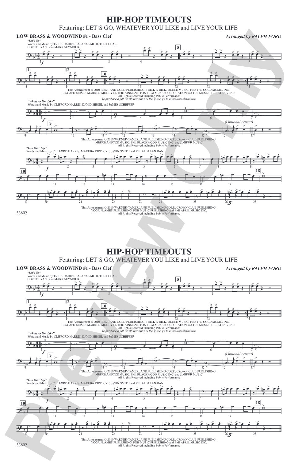 Hip-Hop Timeouts: Low Brass & Woodwinds #1 - Bass Clef