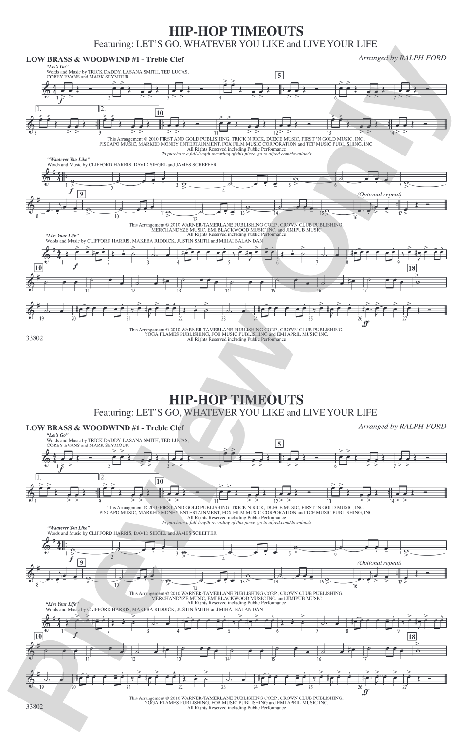 Hip-Hop Timeouts: Low Brass & Woodwinds #1 - Treble Clef