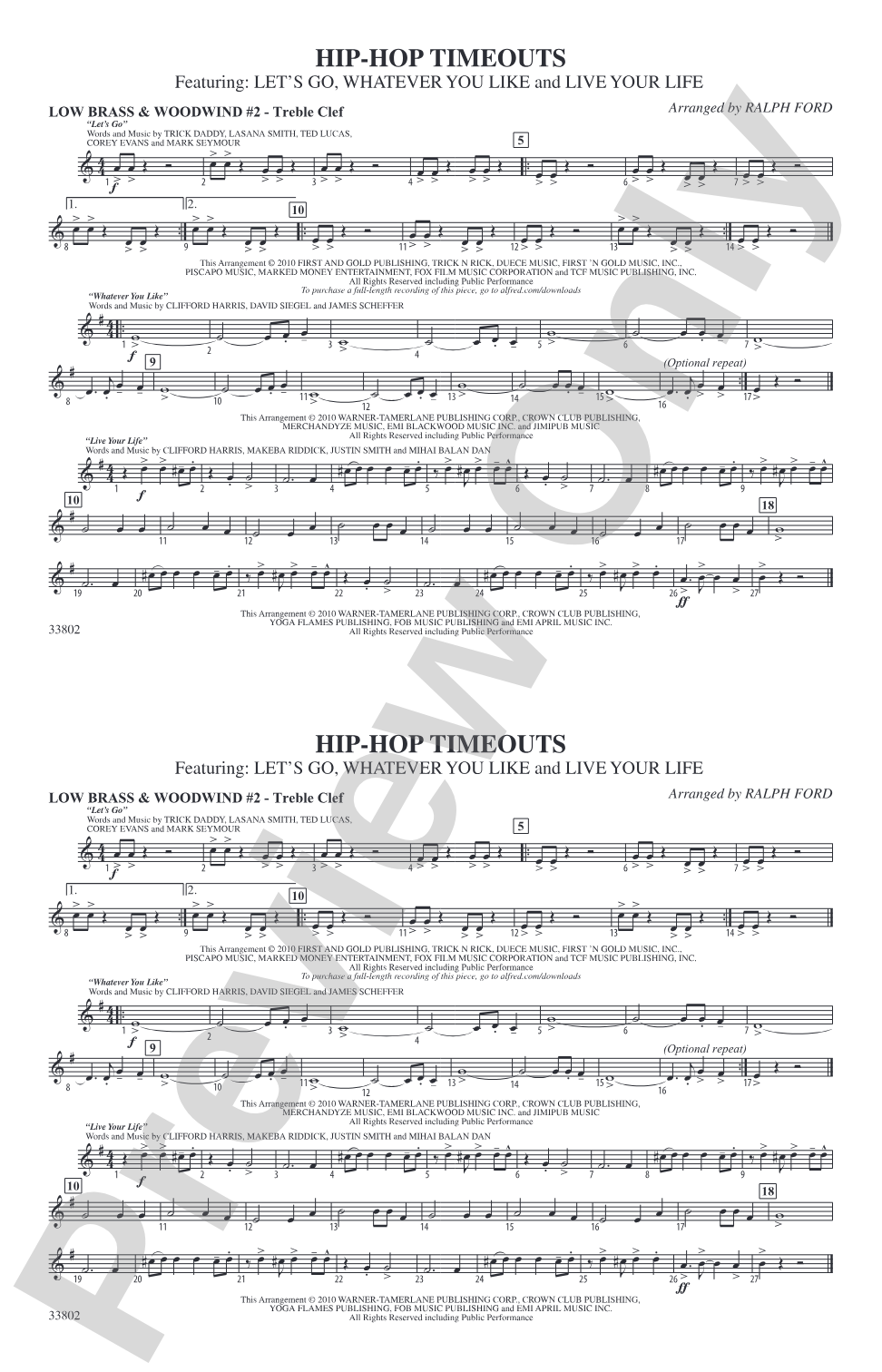 Hip-Hop Timeouts: Low Brass & Woodwinds #2 - Treble Clef