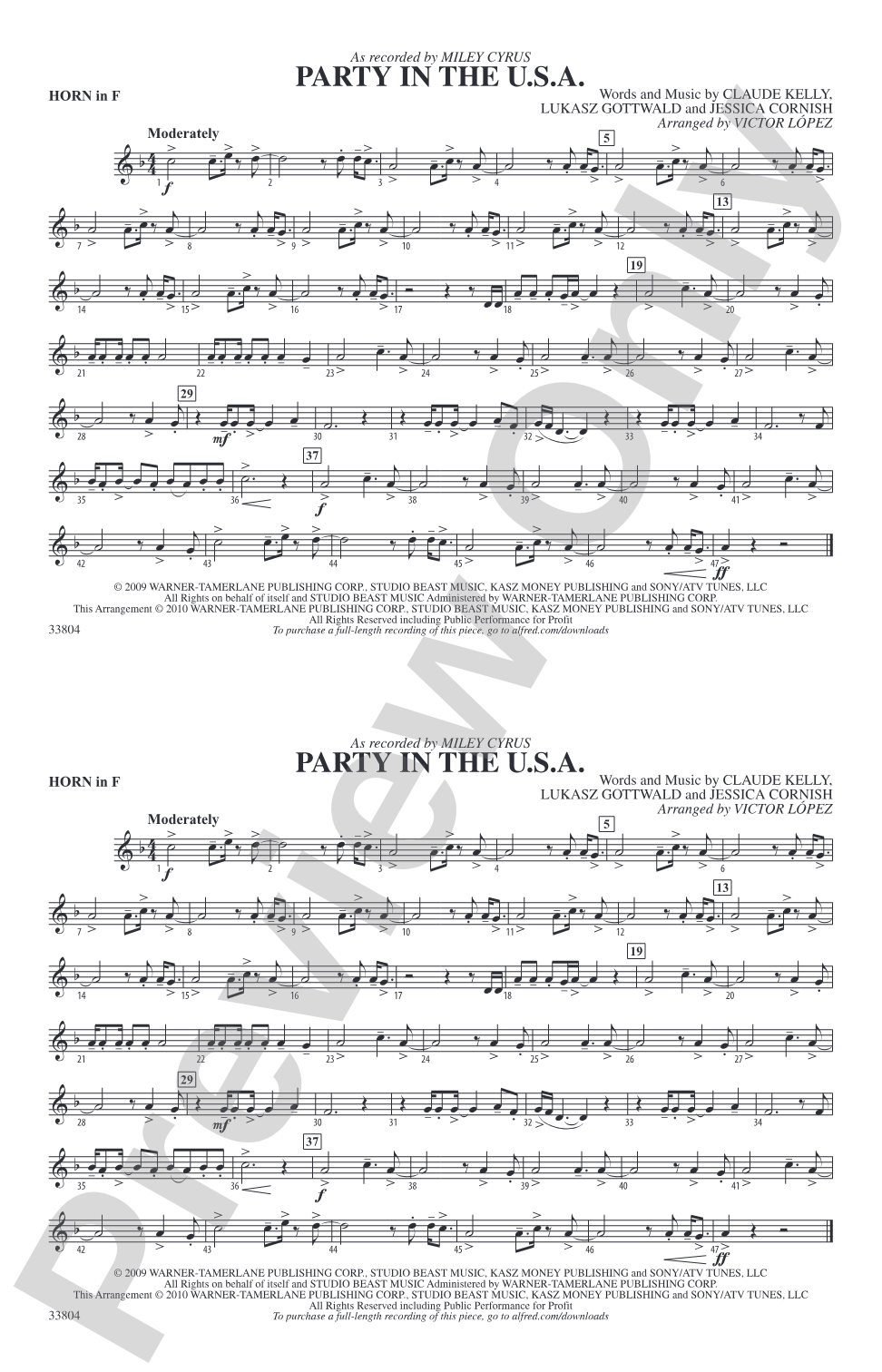 Party in the U.S.A.: 1st F Horn