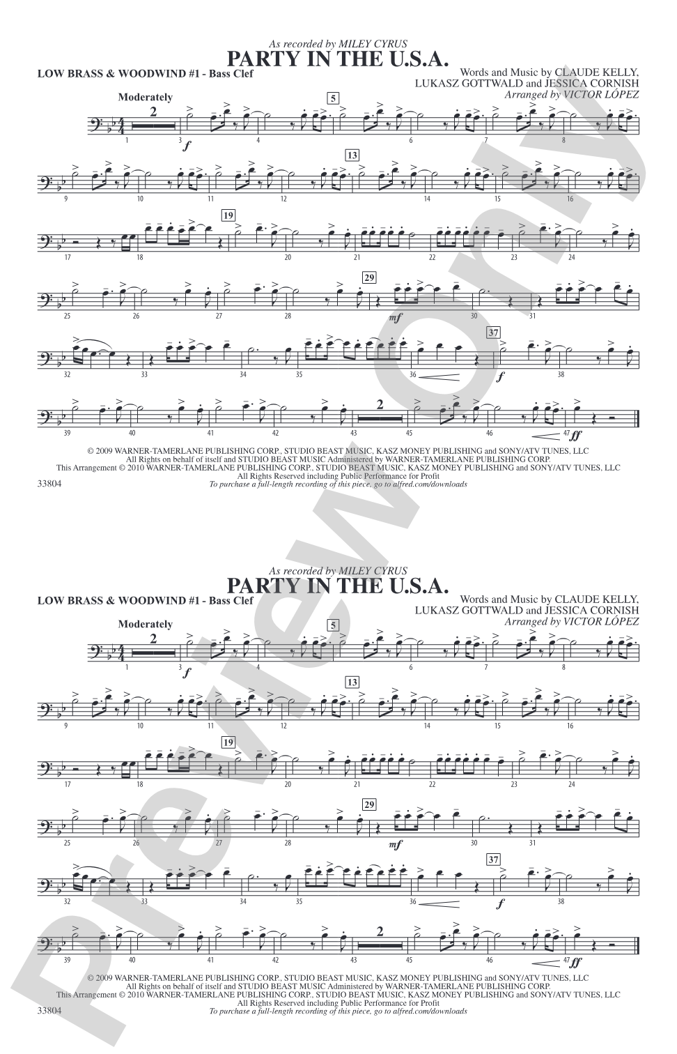 Party in the U.S.A.: Low Brass & Woodwinds #1 - Bass Clef