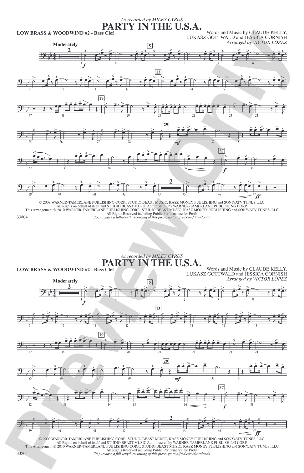Party in the U.S.A.: Low Brass & Woodwinds #2 - Bass Clef