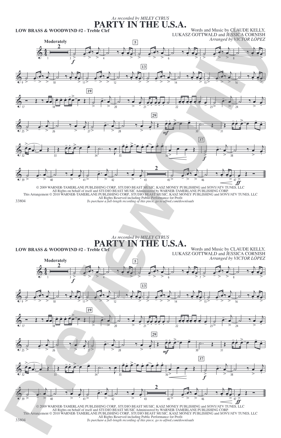 Party in the U.S.A.: Low Brass & Woodwinds #2 - Treble Clef