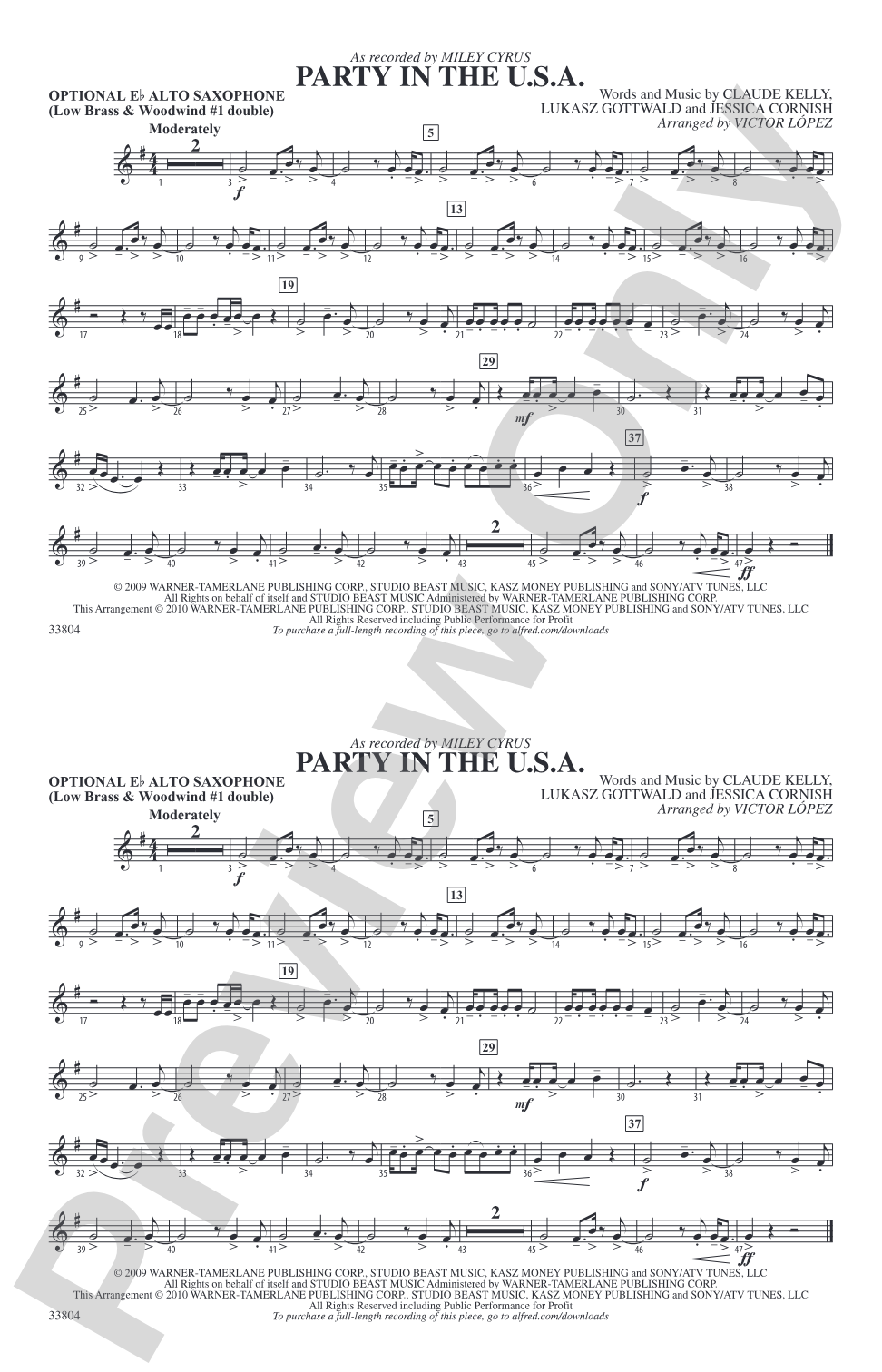 Party in the U.S.A.: Optional Alto Sax