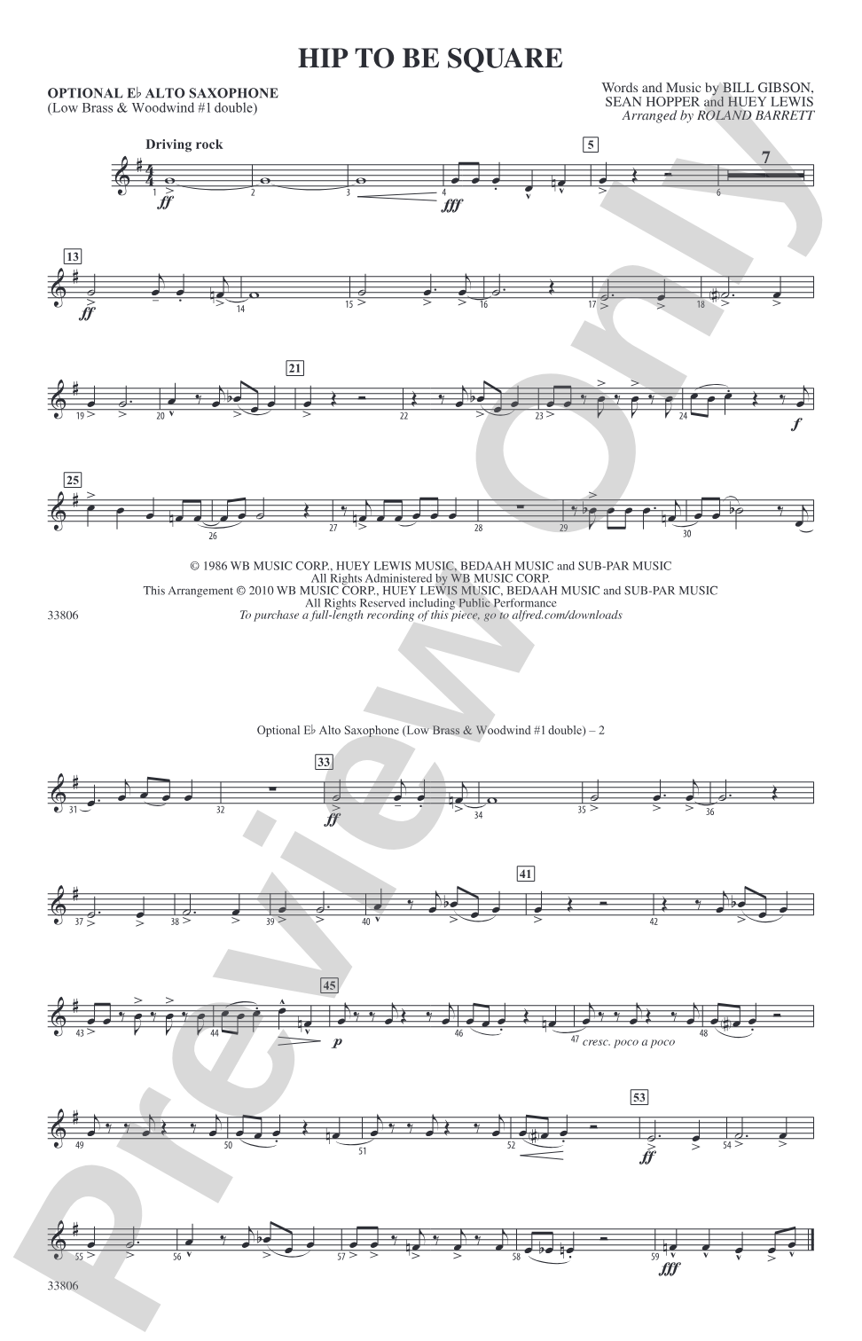 Hip to Be Square: Optional Alto Sax