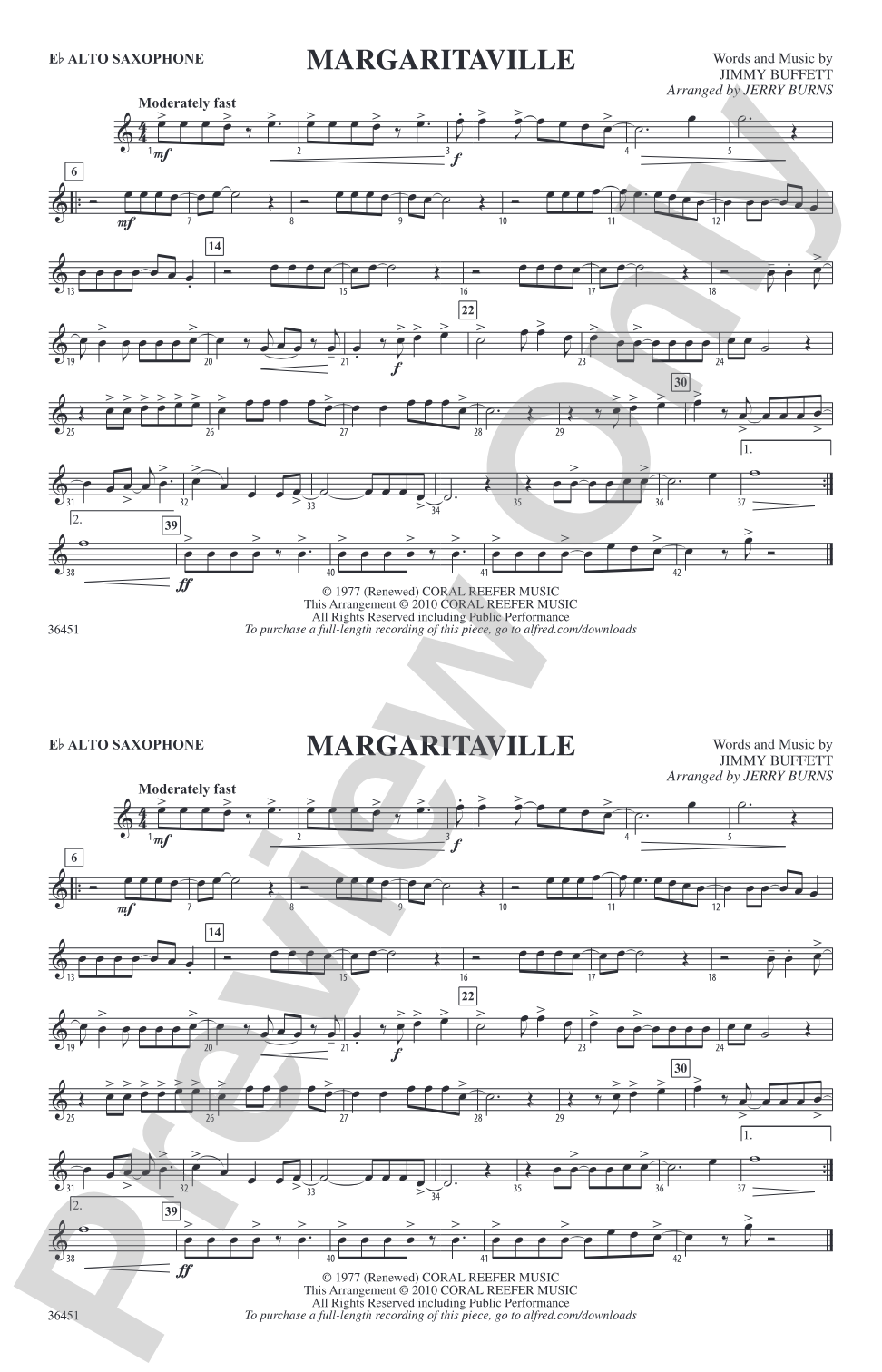 Margaritaville: E-flat Alto Saxophone