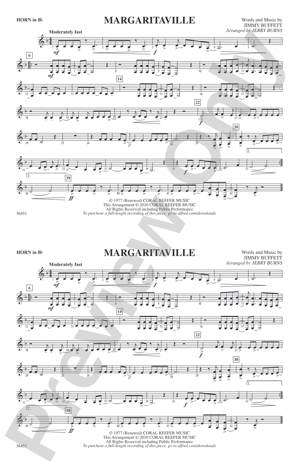 Margaritaville: Horn in B flat
