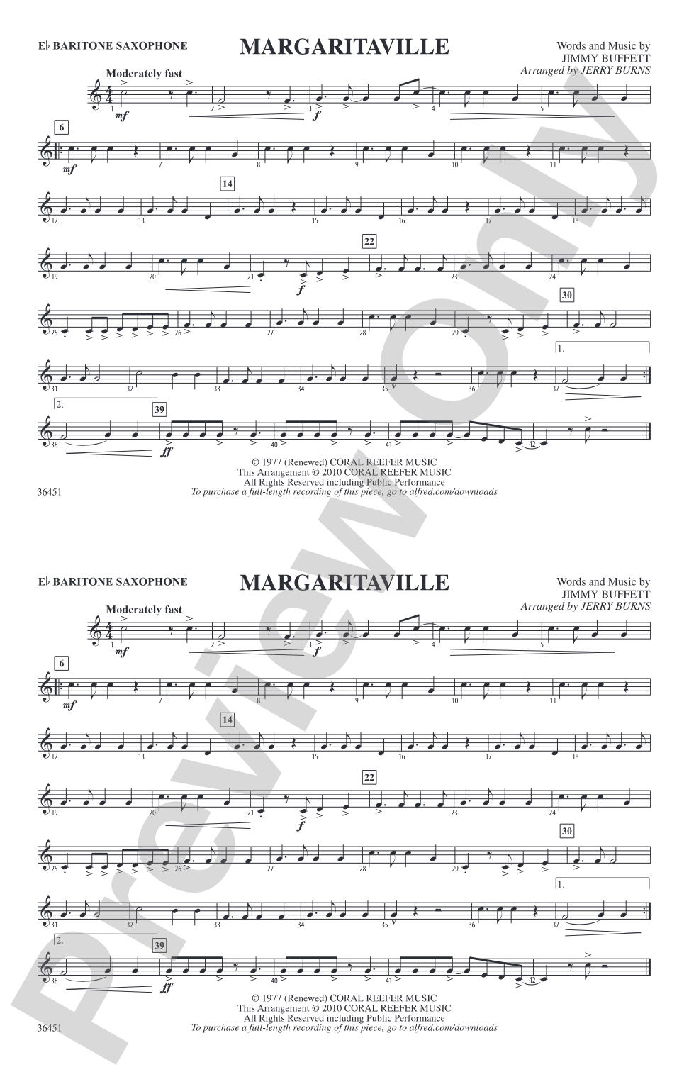 Margaritaville: E-flat Baritone Saxophone