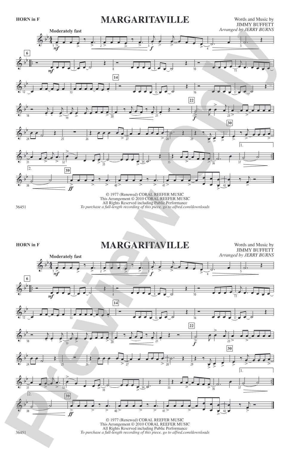 Margaritaville: 1st F Horn