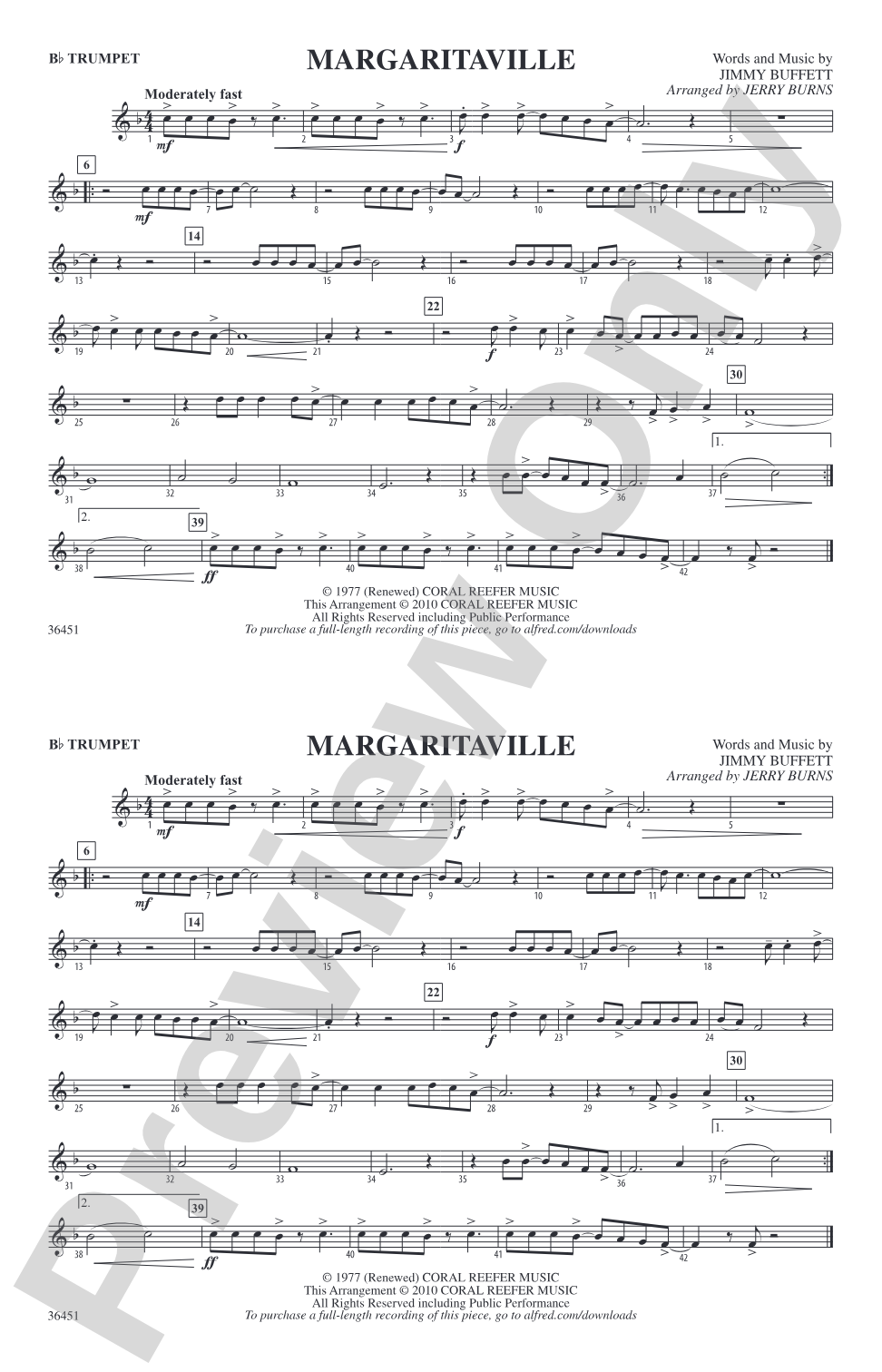 Margaritaville: 1st B-flat Trumpet