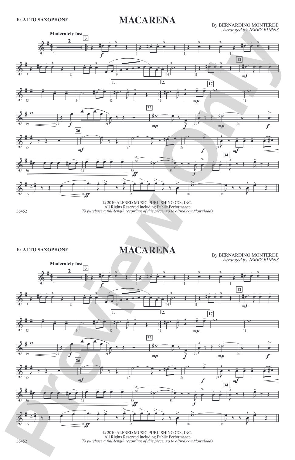 Macarena: E-flat Alto Saxophone