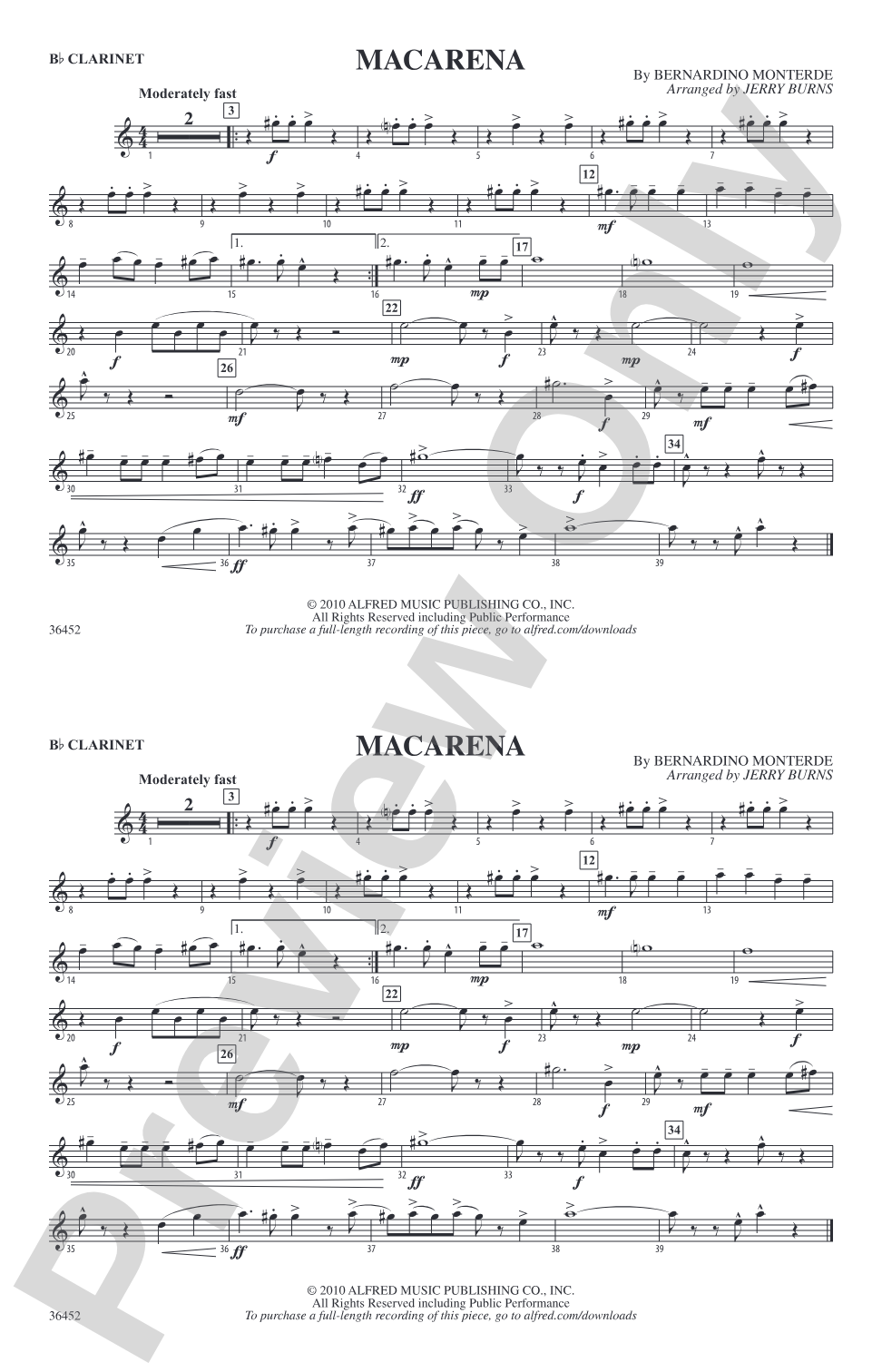 Macarena: 1st B-flat Clarinet