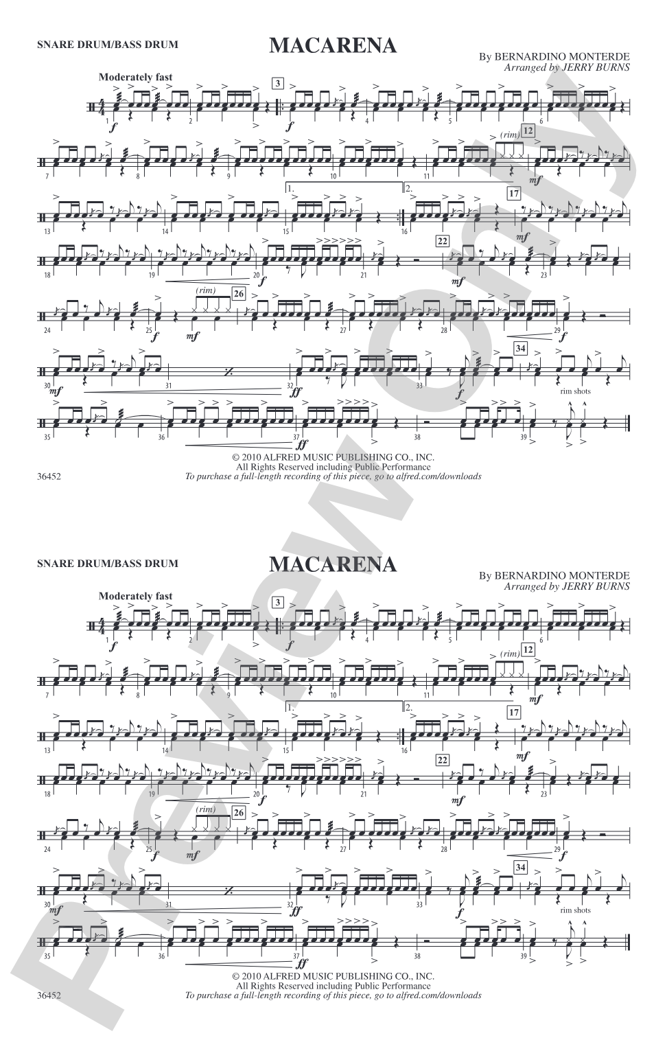 Macarena: Snare Drum/Bass Drum