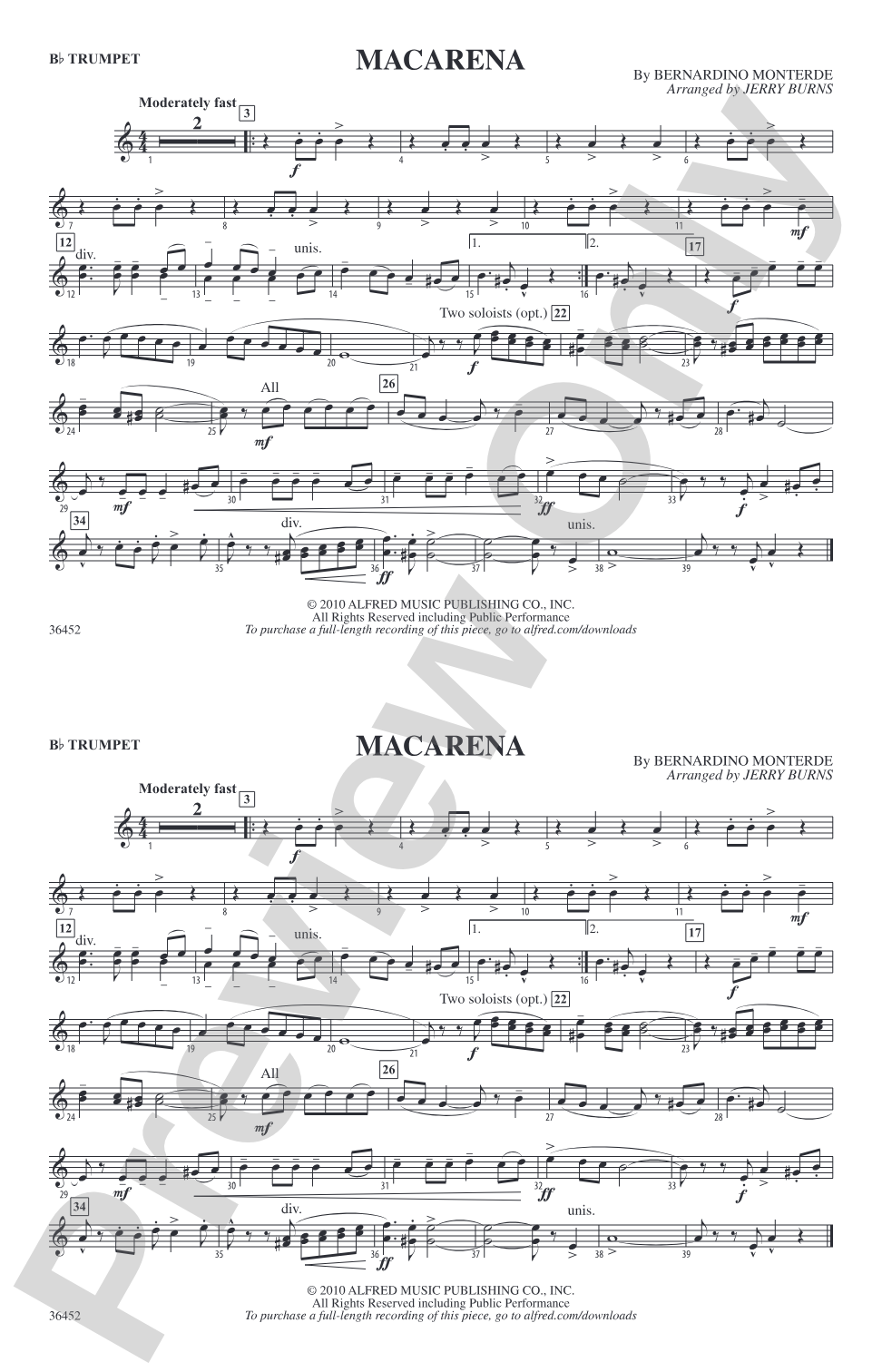 Macarena: 1st B-flat Trumpet