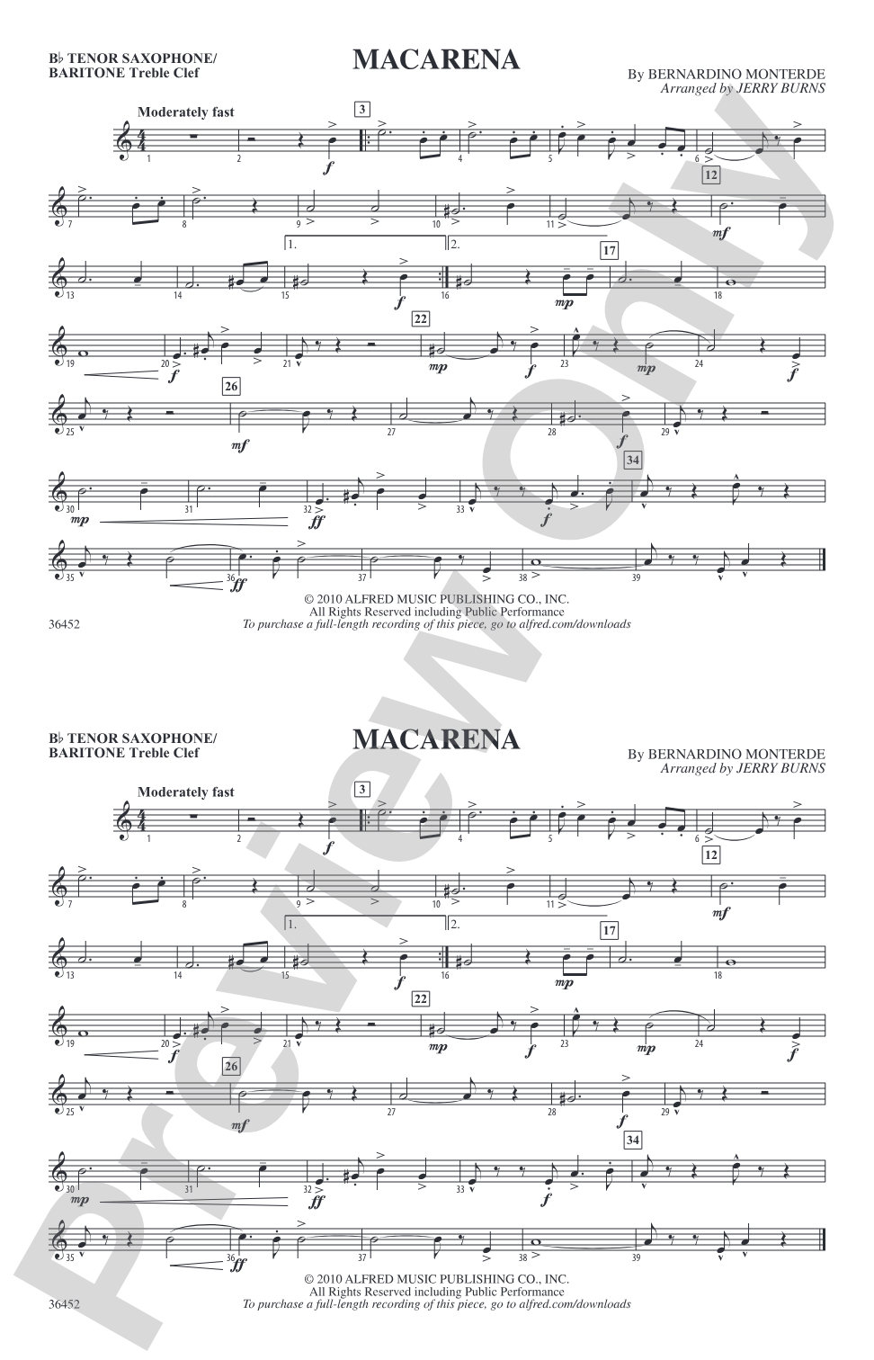 Macarena: Bb Tenor Saxophone/Bartione Treble Clef