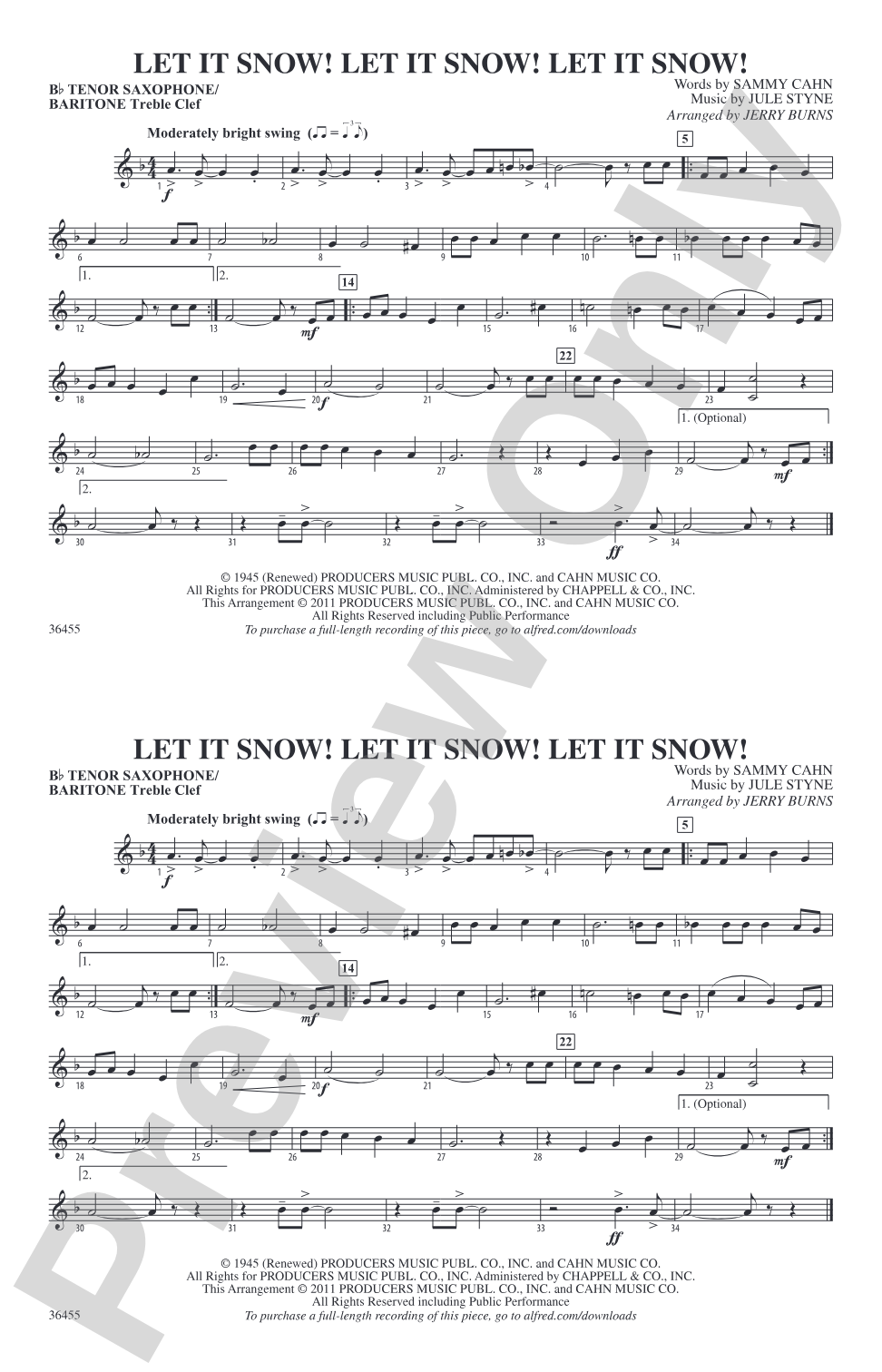 Let It Snow! Let It Snow! Let It Snow!: Bb Tenor Saxophone/Bartione Treble Clef
