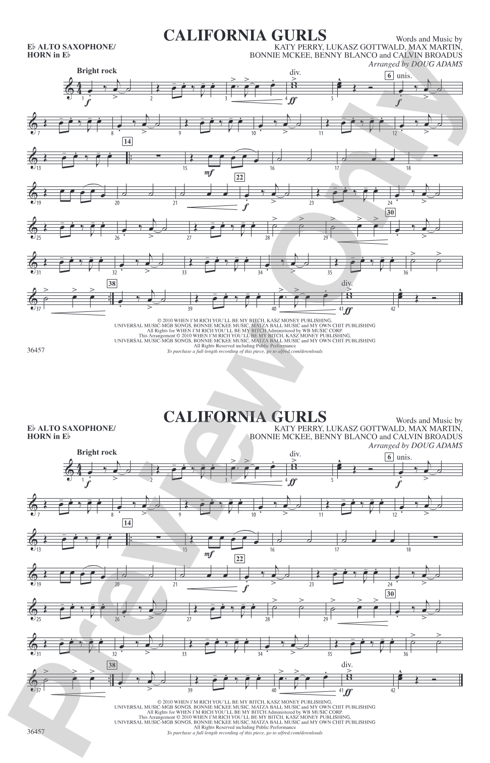 California Gurls: E-flat Alto Saxophone