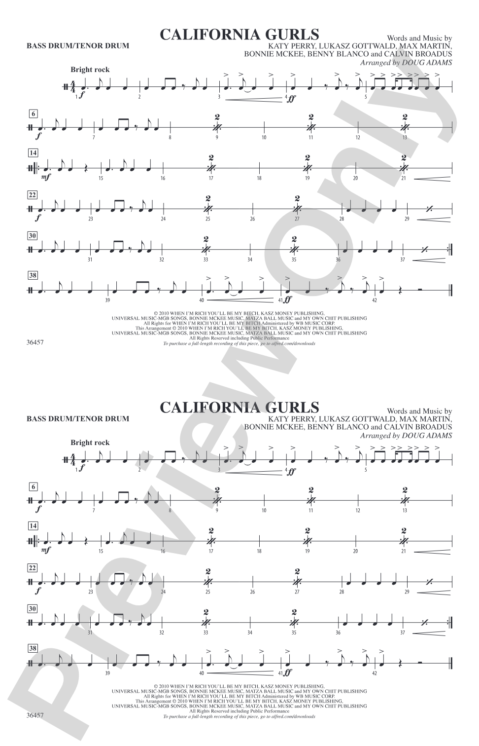 California Gurls: Bass Drum/Tenor Drum