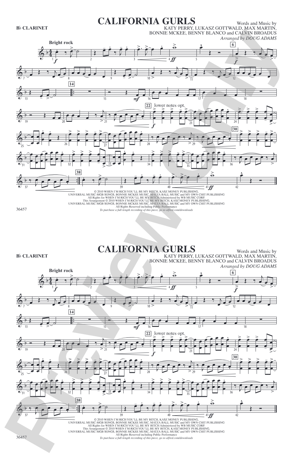 California Gurls: 1st B-flat Clarinet