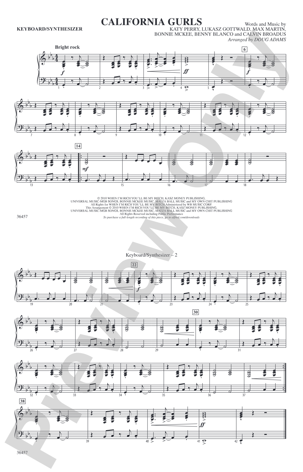 California Gurls: Keyboard/Synthesizer